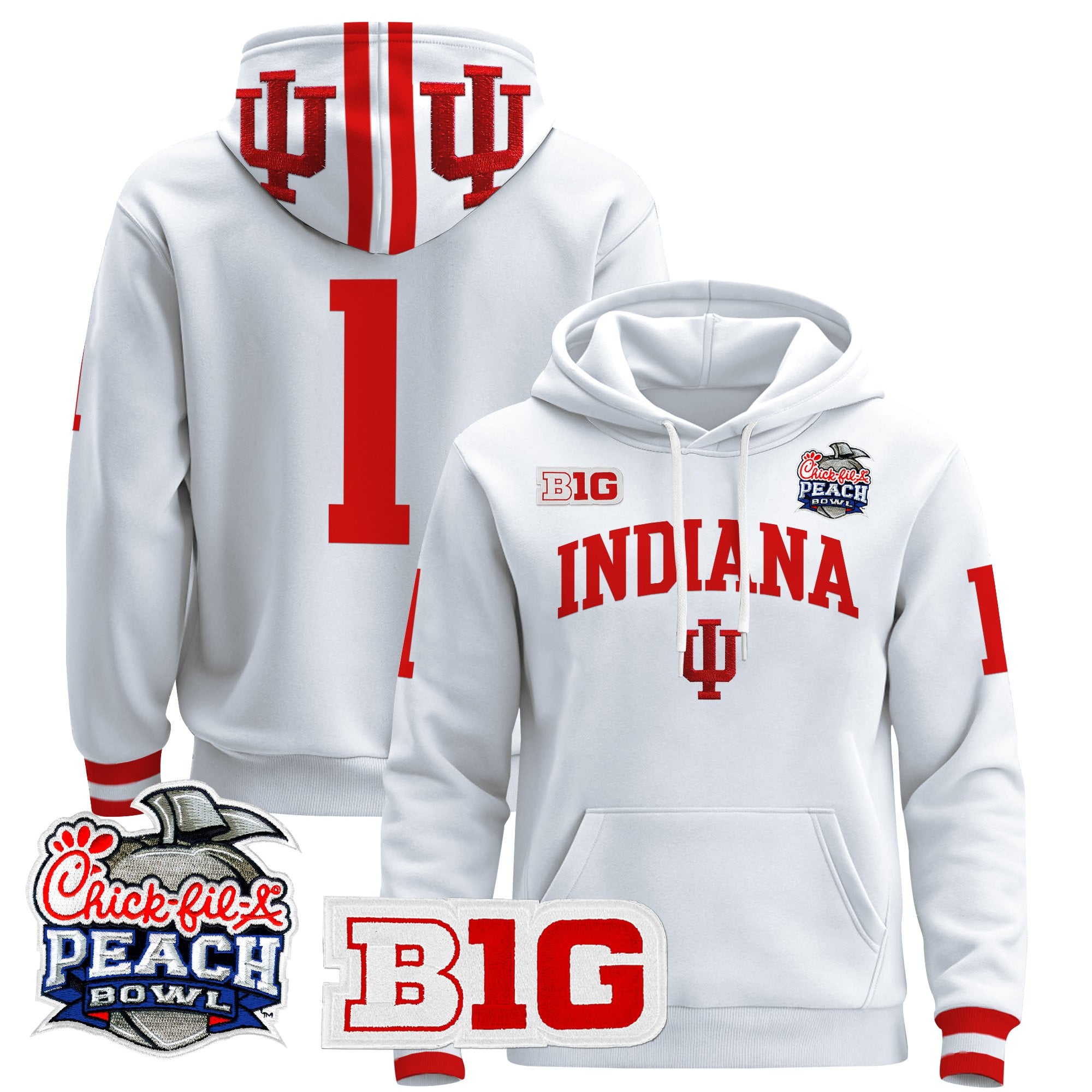 Men's Indiana Hoosiers 2026 Peach Bowl Premium Pullover Hoodie - All Stitched