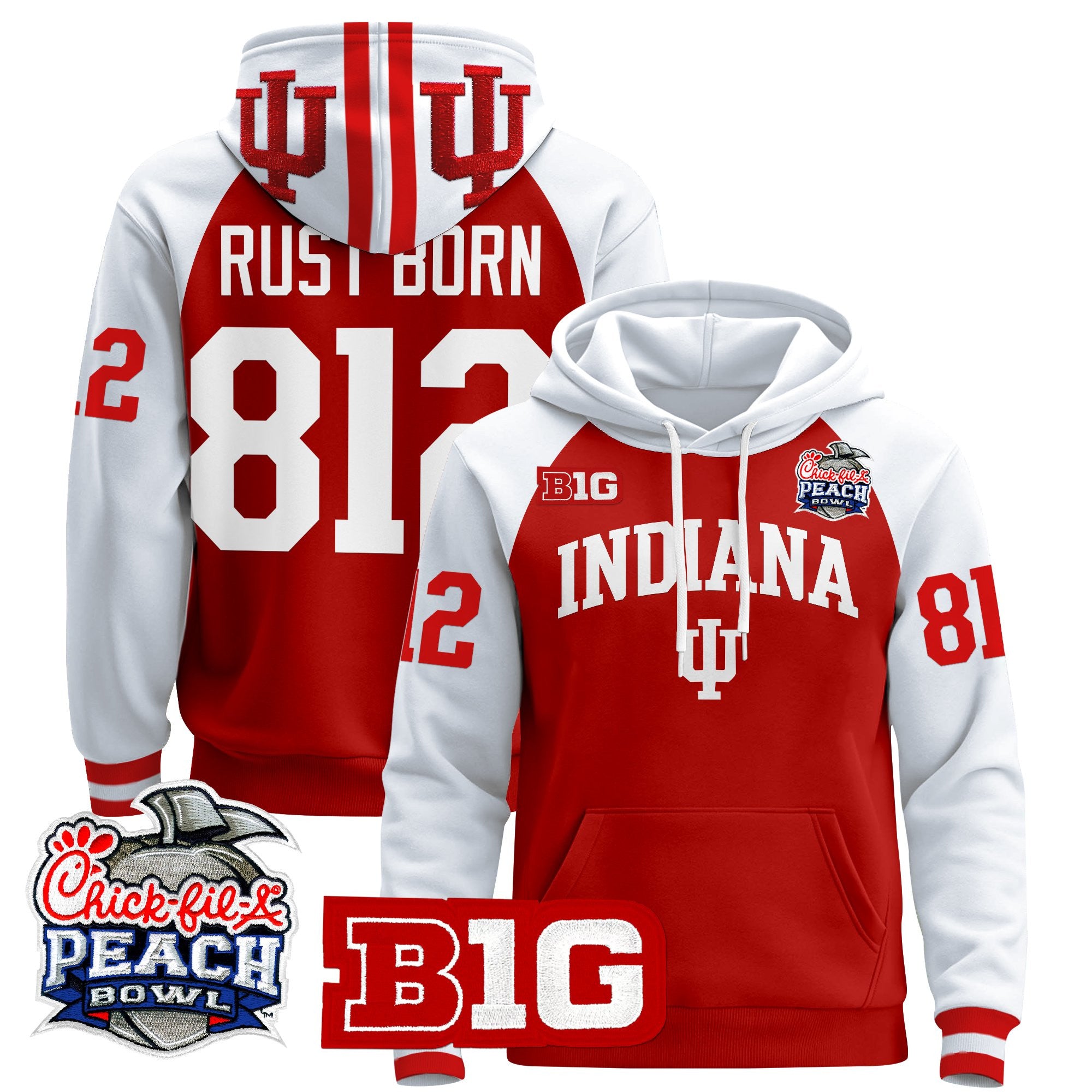 Men's Indiana Hoosiers 2026 Peach Bowl Premium Pullover Hoodie - All Stitched