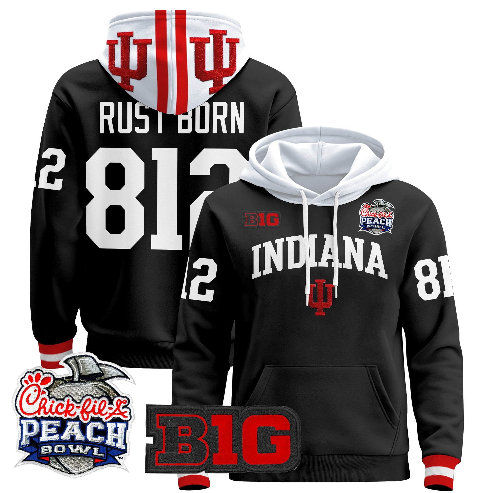 Men's Indiana Hoosiers 2026 Peach Bowl Premium Pullover Hoodie - All Stitched