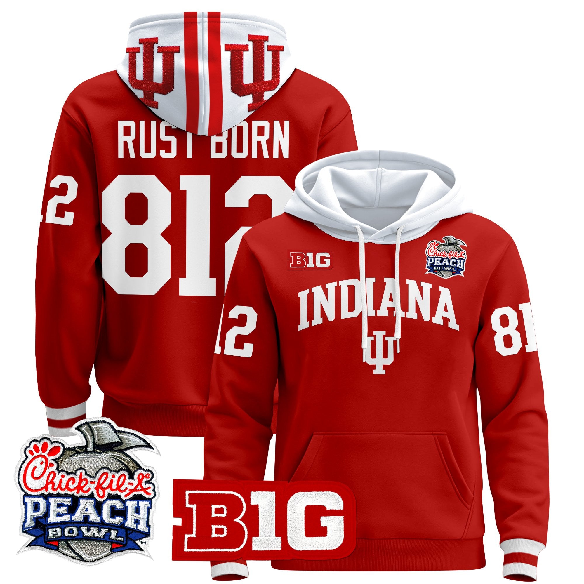 Men's Indiana Hoosiers 2026 Peach Bowl Premium Pullover Hoodie - All Stitched