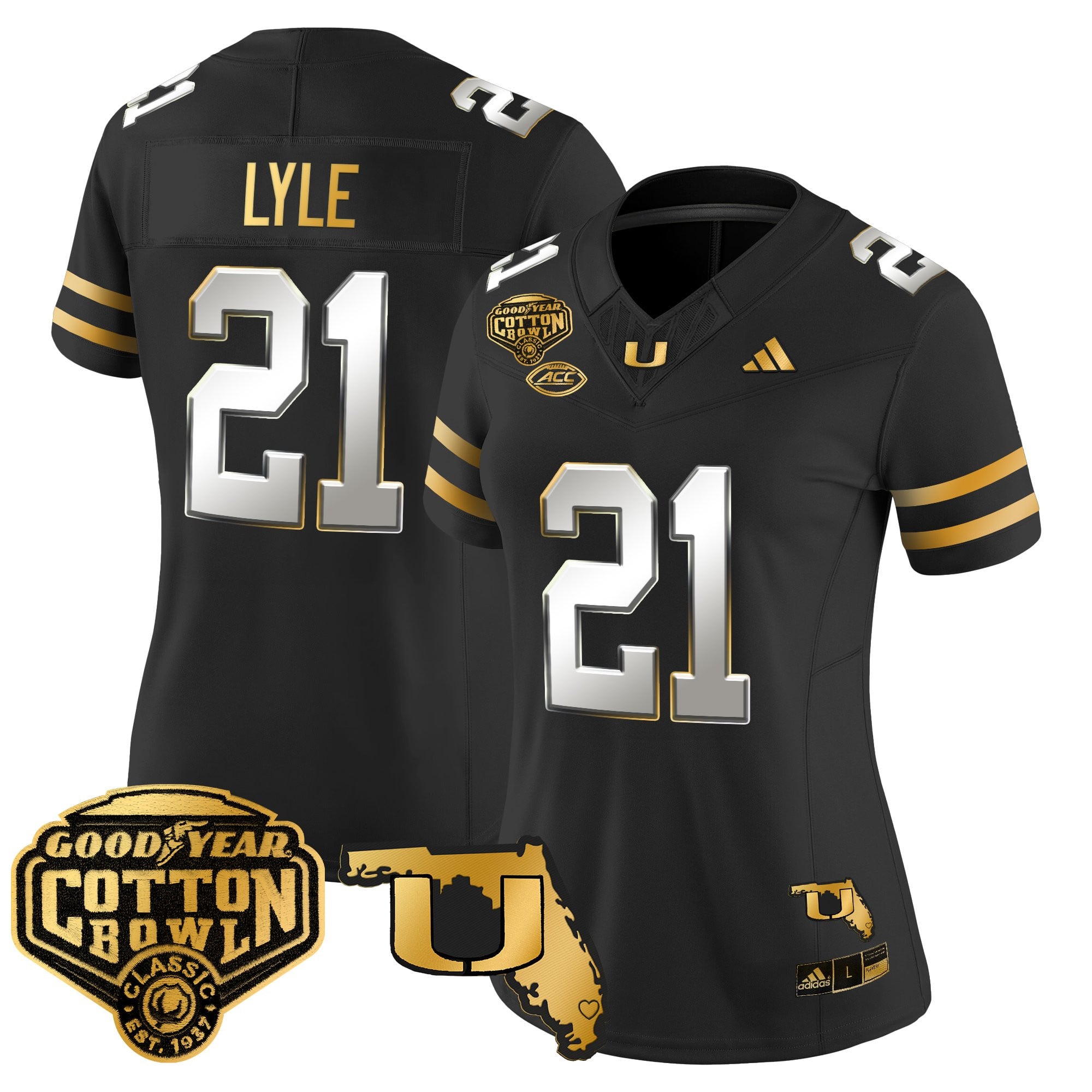 Women's Miami Hurricanes 2025/26 Cotton Bowl & Florida Patch Gold Vapor Limited Jersey - All Stitched