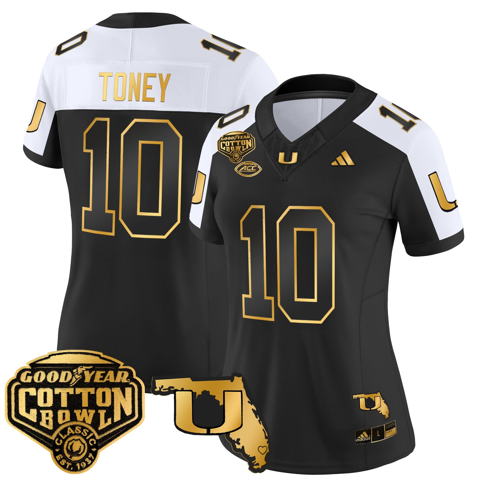Women's Miami Hurricanes 2025/26 Cotton Bowl & Florida Patch Gold Vapor Limited Jersey - All Stitched