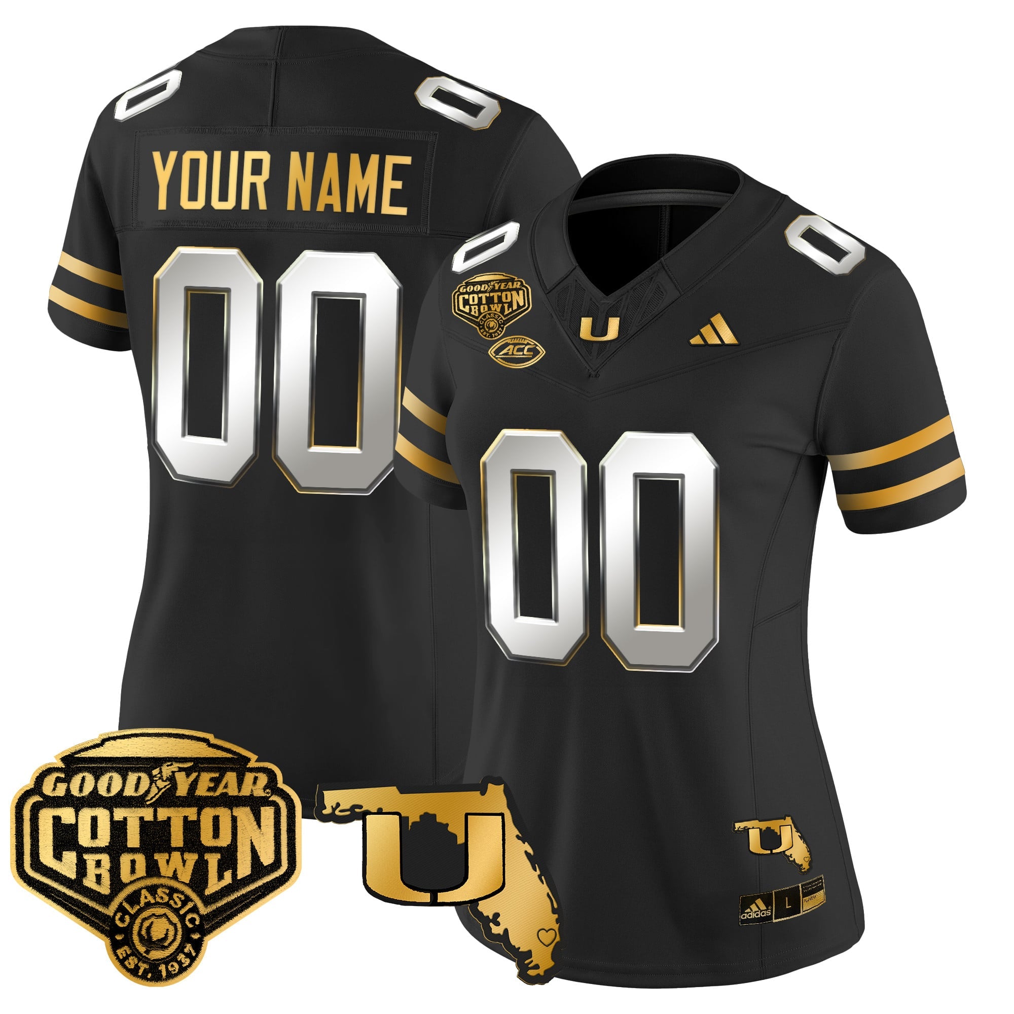 Miami Hurricanes 2025/26 Cotton Bowl & Florida Patch Gold Vapor Limited Custom Jersey - All Stitched