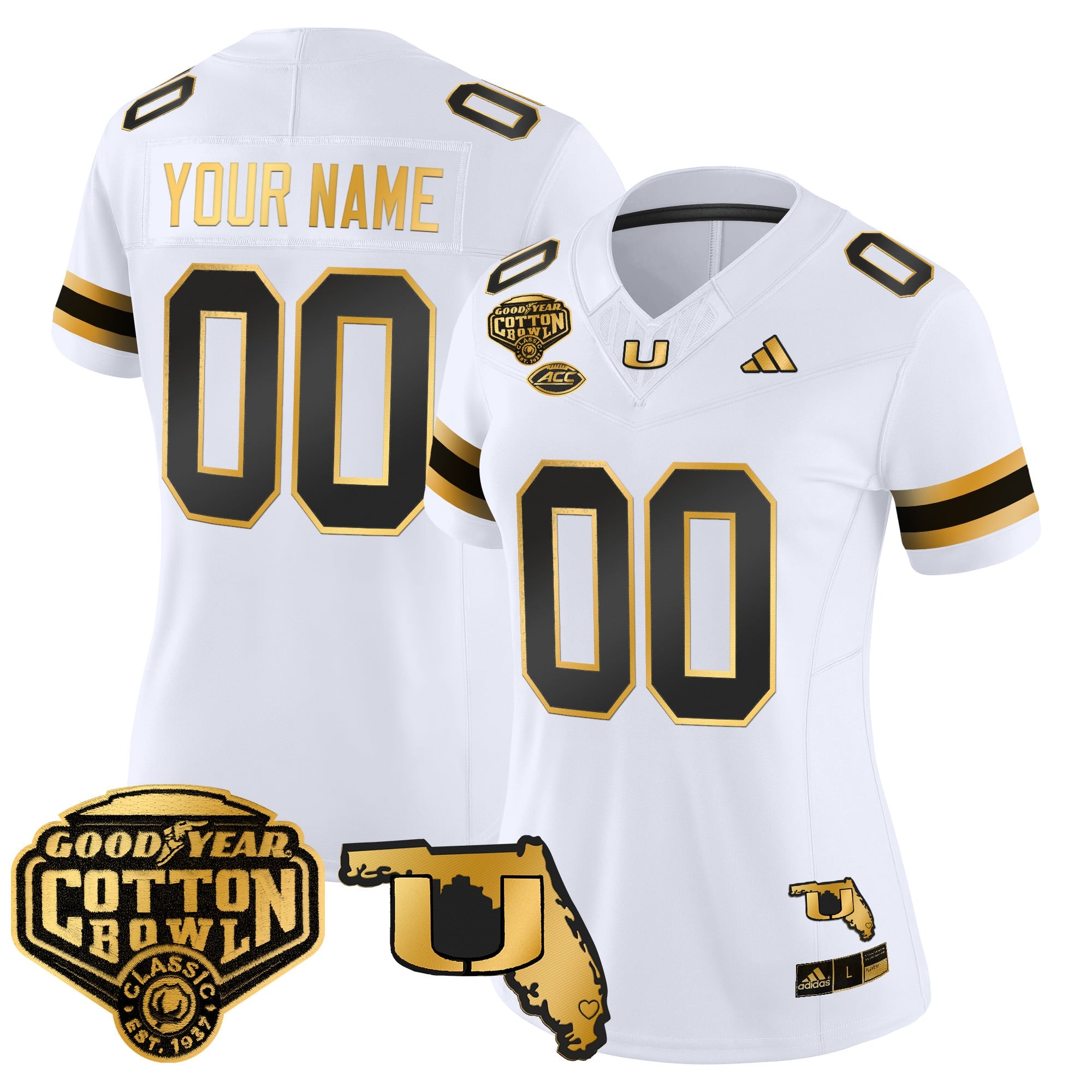 Miami Hurricanes 2025/26 Cotton Bowl & Florida Patch Gold Vapor Limited Custom Jersey - All Stitched