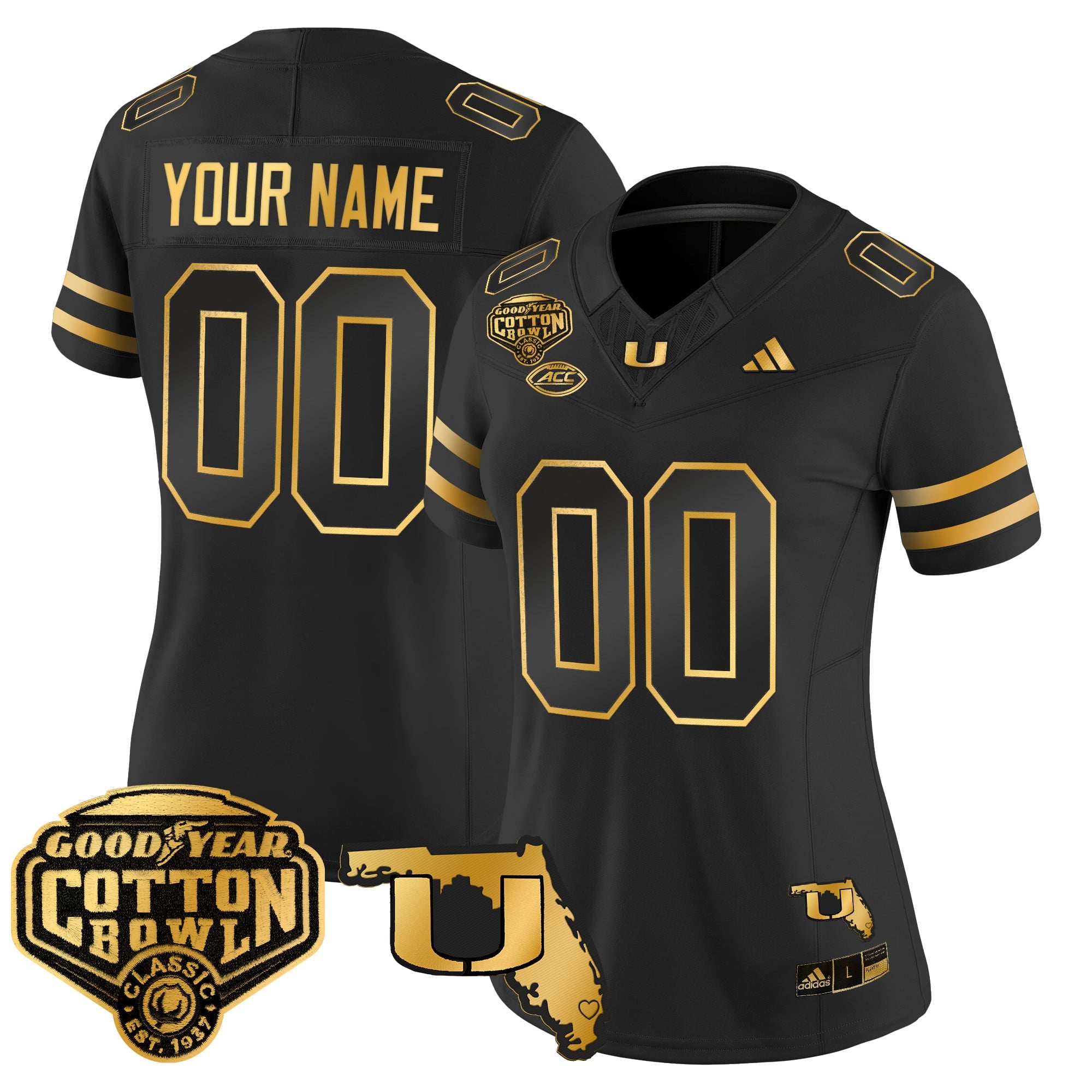 Miami Hurricanes 2025/26 Cotton Bowl & Florida Patch Gold Vapor Limited Custom Jersey - All Stitched