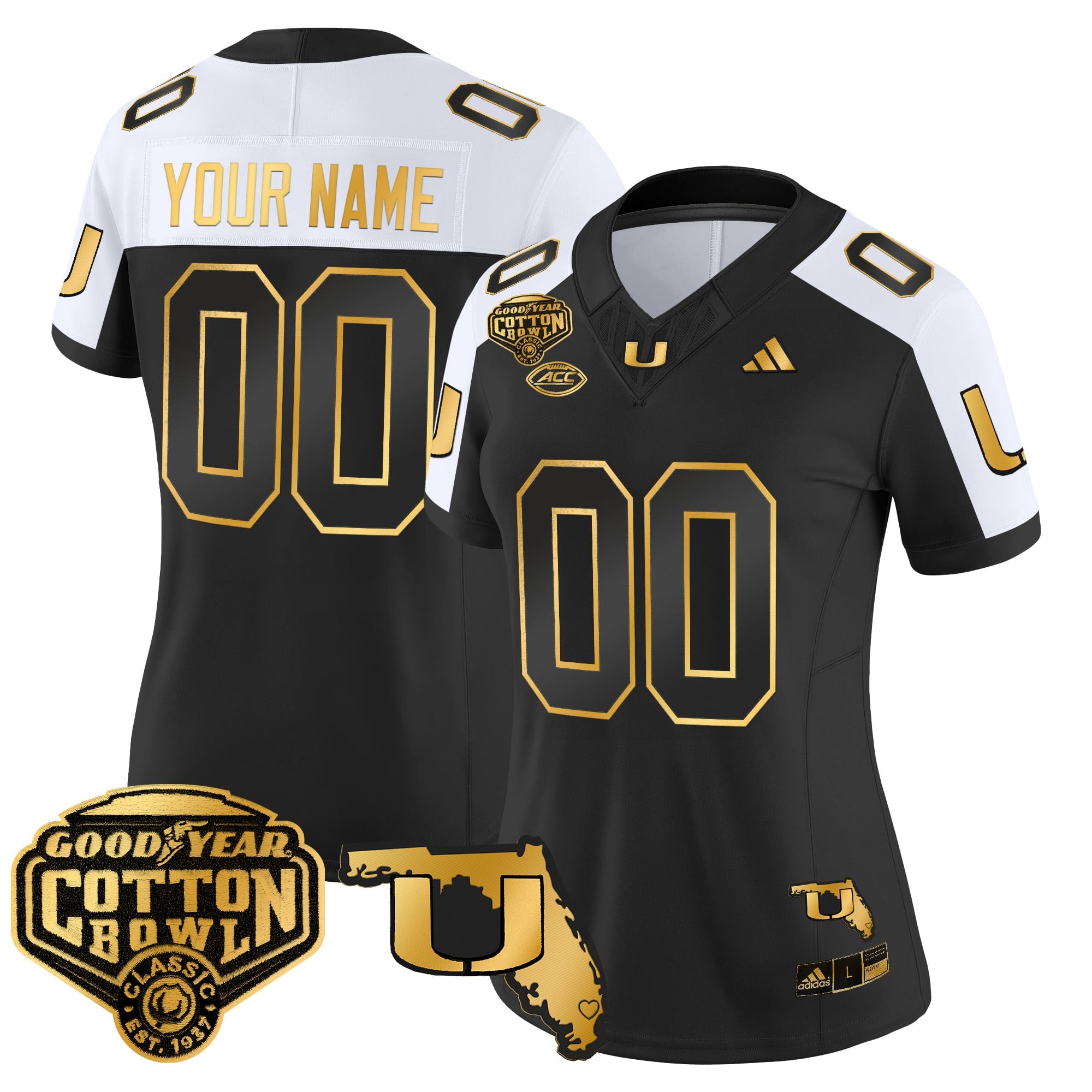 Miami Hurricanes 2025/26 Cotton Bowl & Florida Patch Gold Vapor Limited Custom Jersey - All Stitched