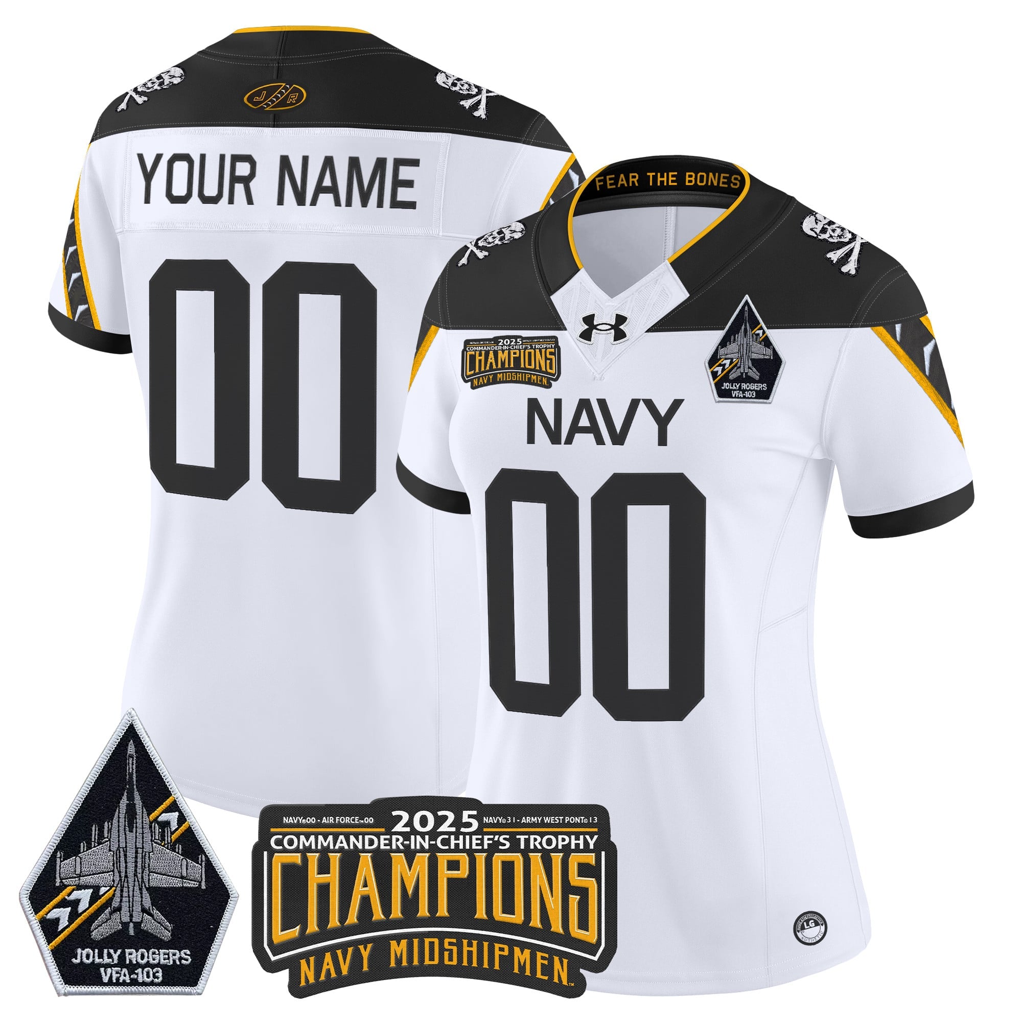 Navy Midshipmen Jolly Rogers 2025 Commander-In-Chief's Trophy Champions Vapor Limited Custom Jersey - All Stitched