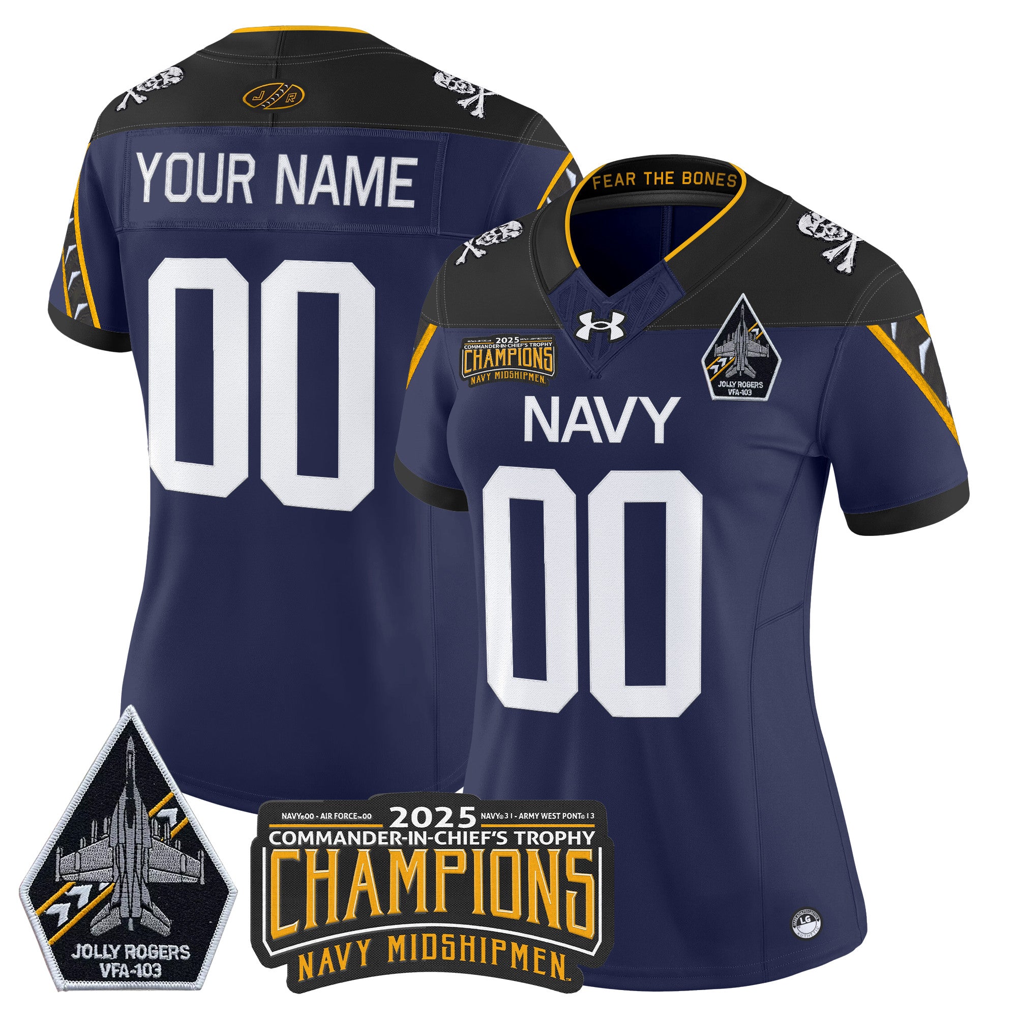 Navy Midshipmen Jolly Rogers 2025 Commander-In-Chief's Trophy Champions Vapor Limited Custom Jersey - All Stitched