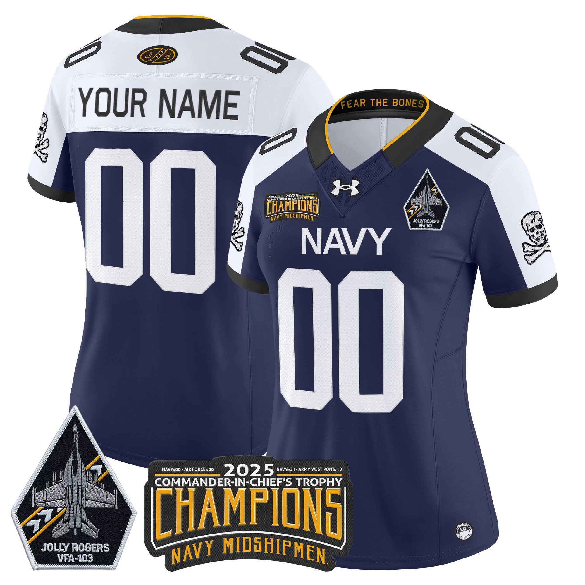 Navy Midshipmen Jolly Rogers 2025 Commander-In-Chief's Trophy Champions Vapor Limited Custom Jersey - All Stitched