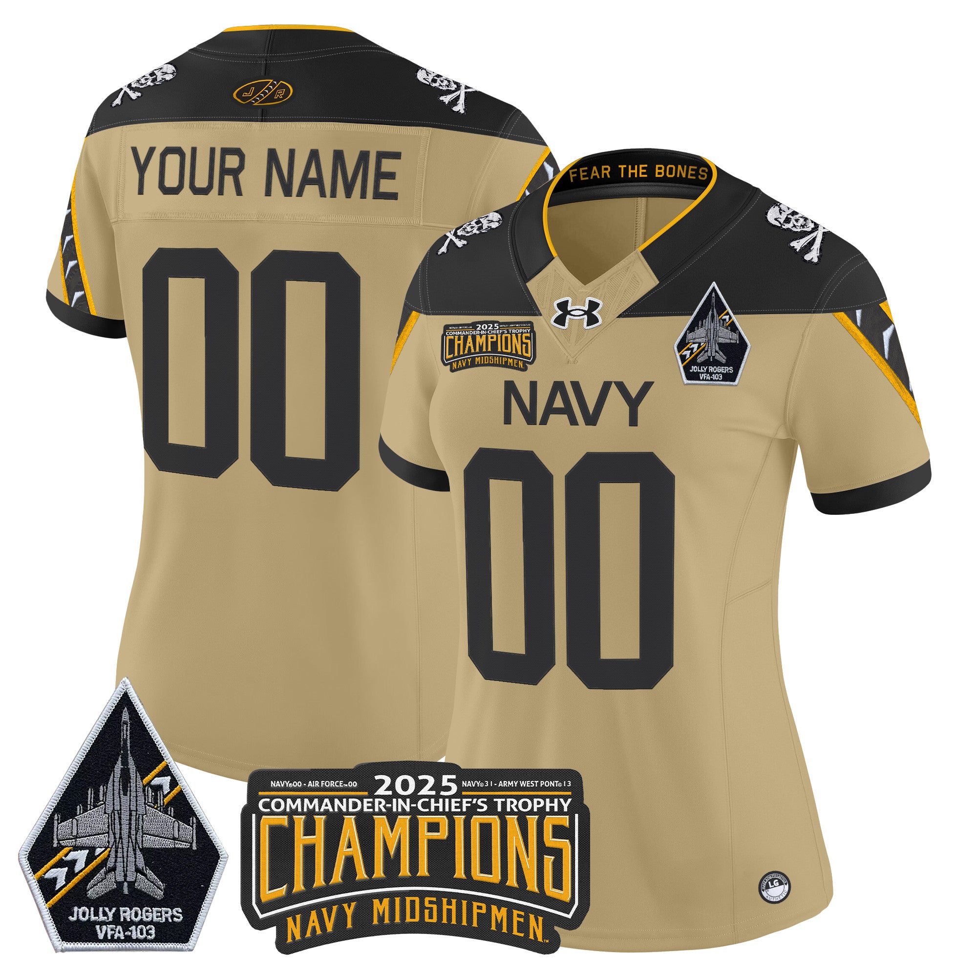 Navy Midshipmen Jolly Rogers 2025 Commander-In-Chief's Trophy Champions Vapor Limited Custom Jersey - All Stitched