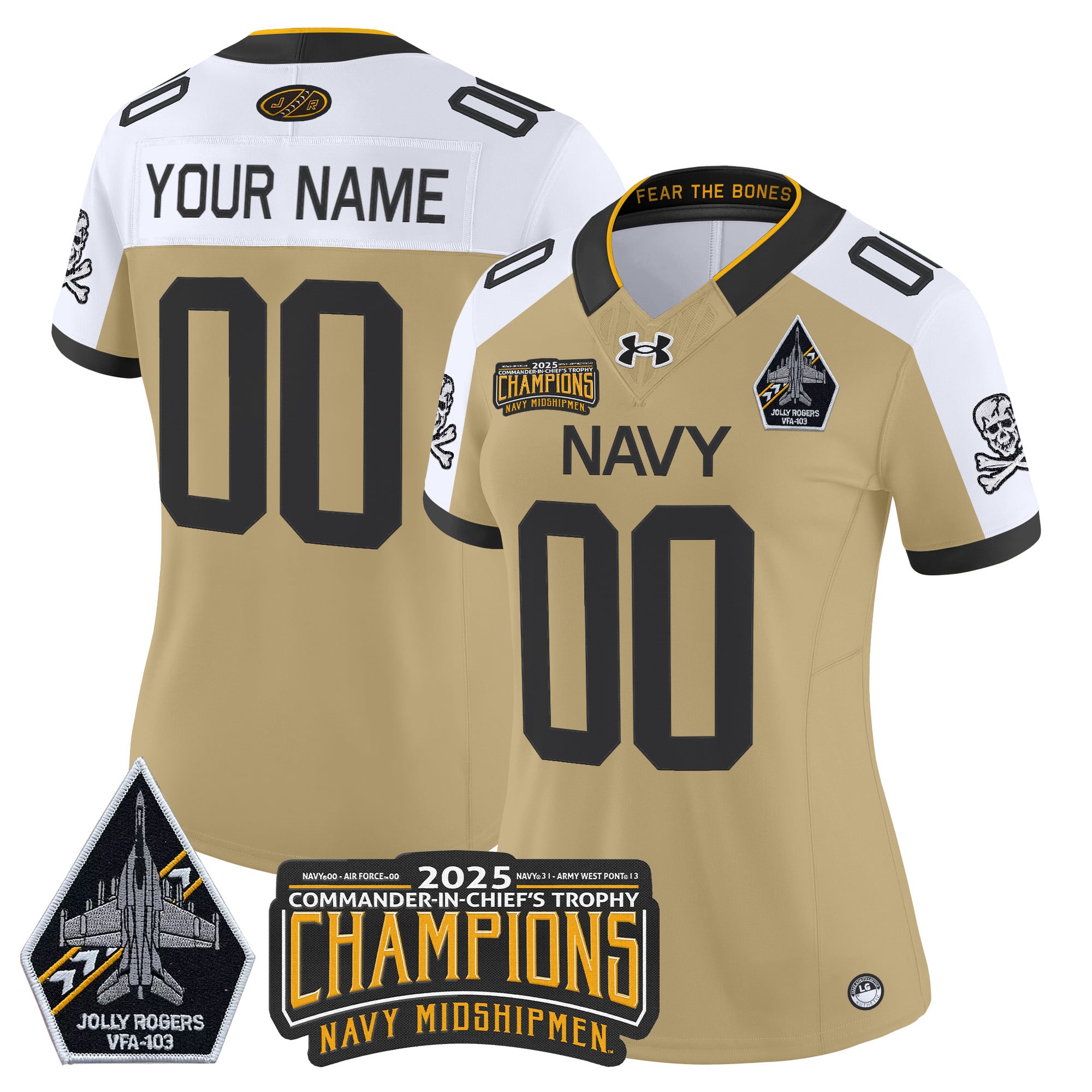 Navy Midshipmen Jolly Rogers 2025 Commander-In-Chief's Trophy Champions Vapor Limited Custom Jersey - All Stitched