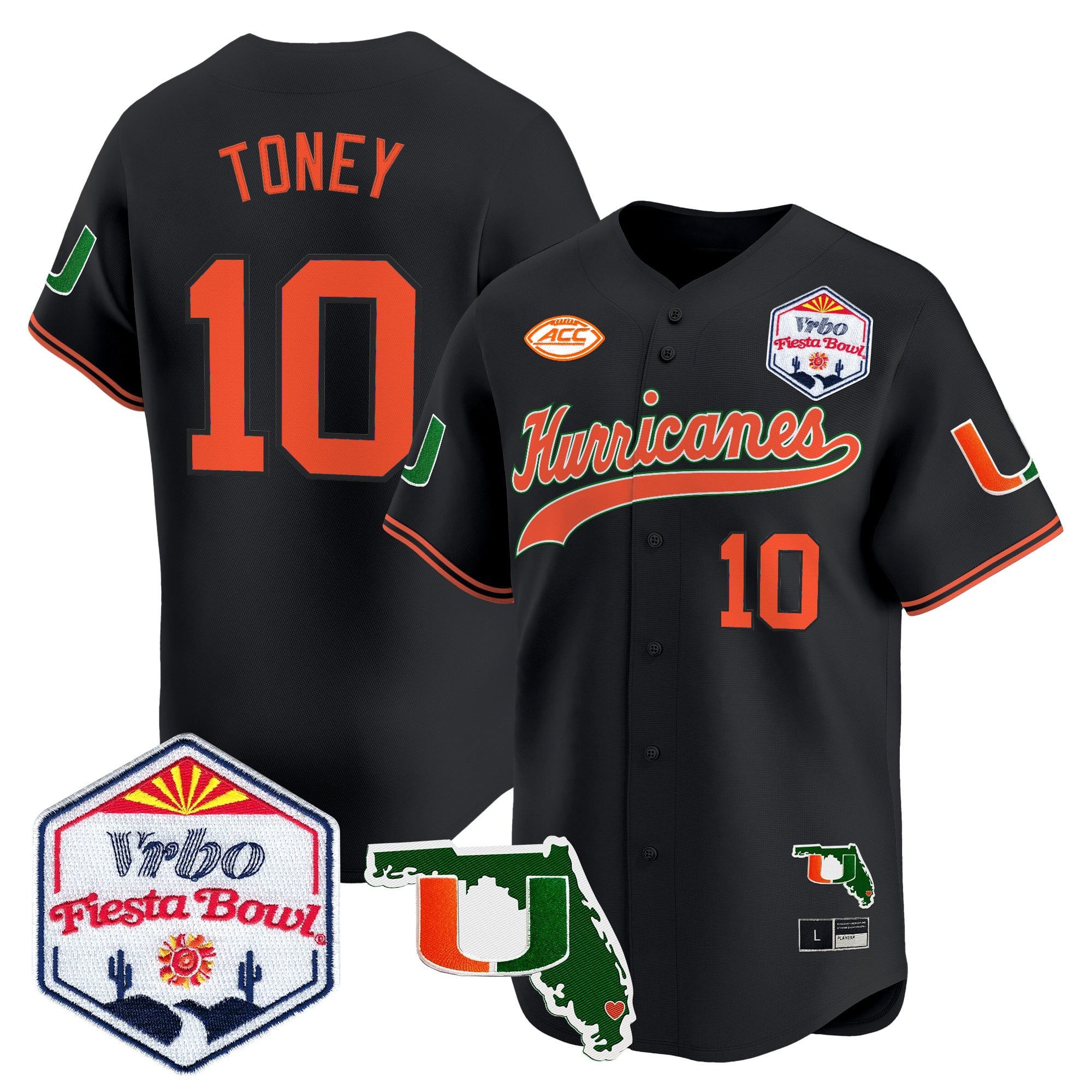 Men's Miami Hurricanes 2026 The Fiesta Bowl & Florida Patch Vapor Baseball Jersey - All Stitched