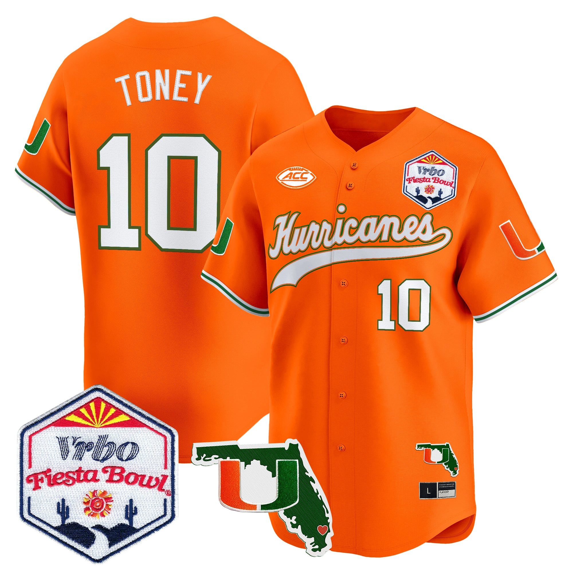 Men's Miami Hurricanes 2026 The Fiesta Bowl & Florida Patch Vapor Baseball Jersey - All Stitched