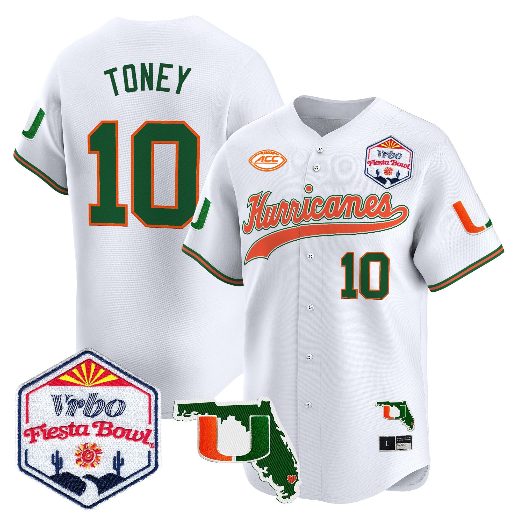 Men's Miami Hurricanes 2026 The Fiesta Bowl & Florida Patch Vapor Baseball Jersey - All Stitched