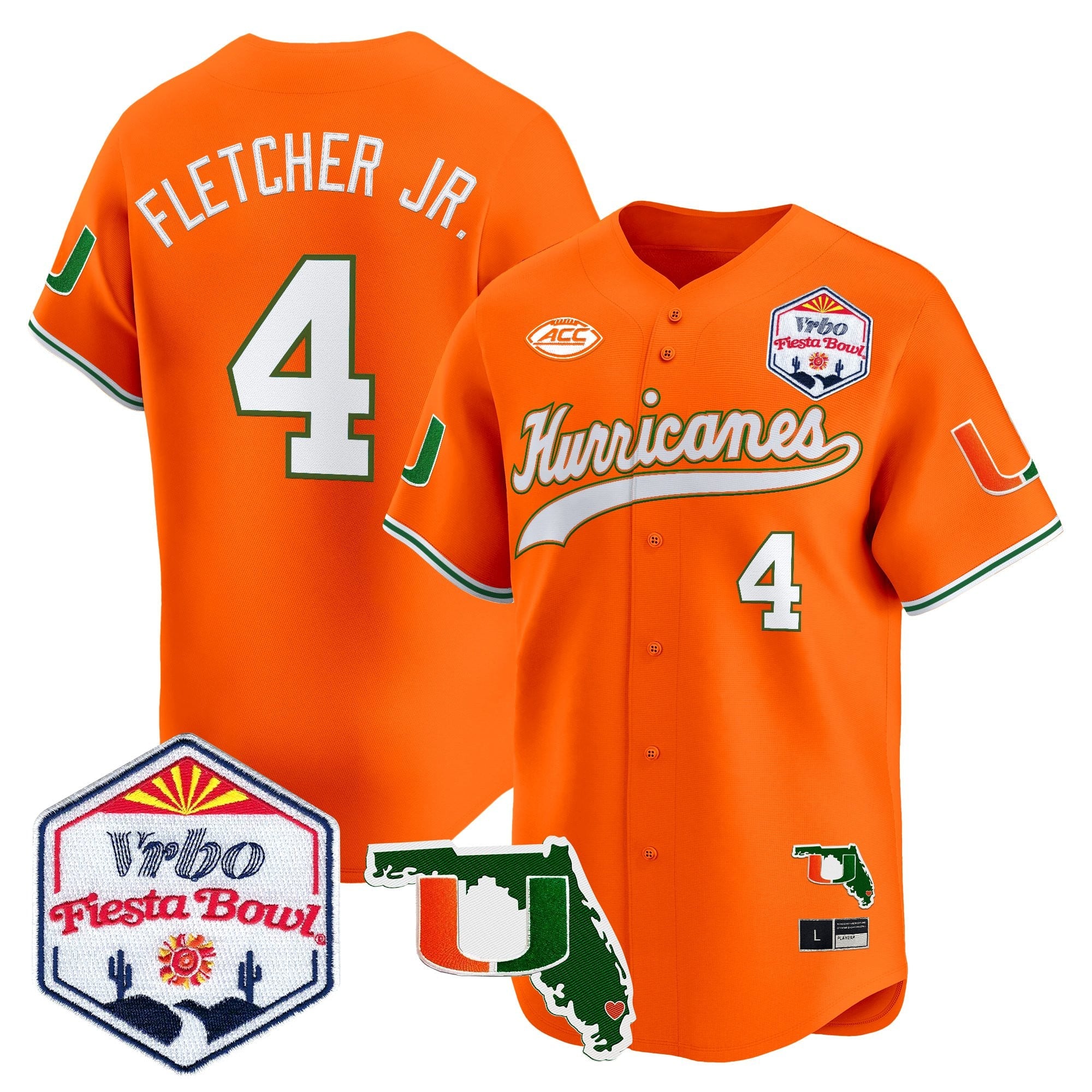 Men's Miami Hurricanes 2026 The Fiesta Bowl & Florida Patch Vapor Baseball Jersey - All Stitched