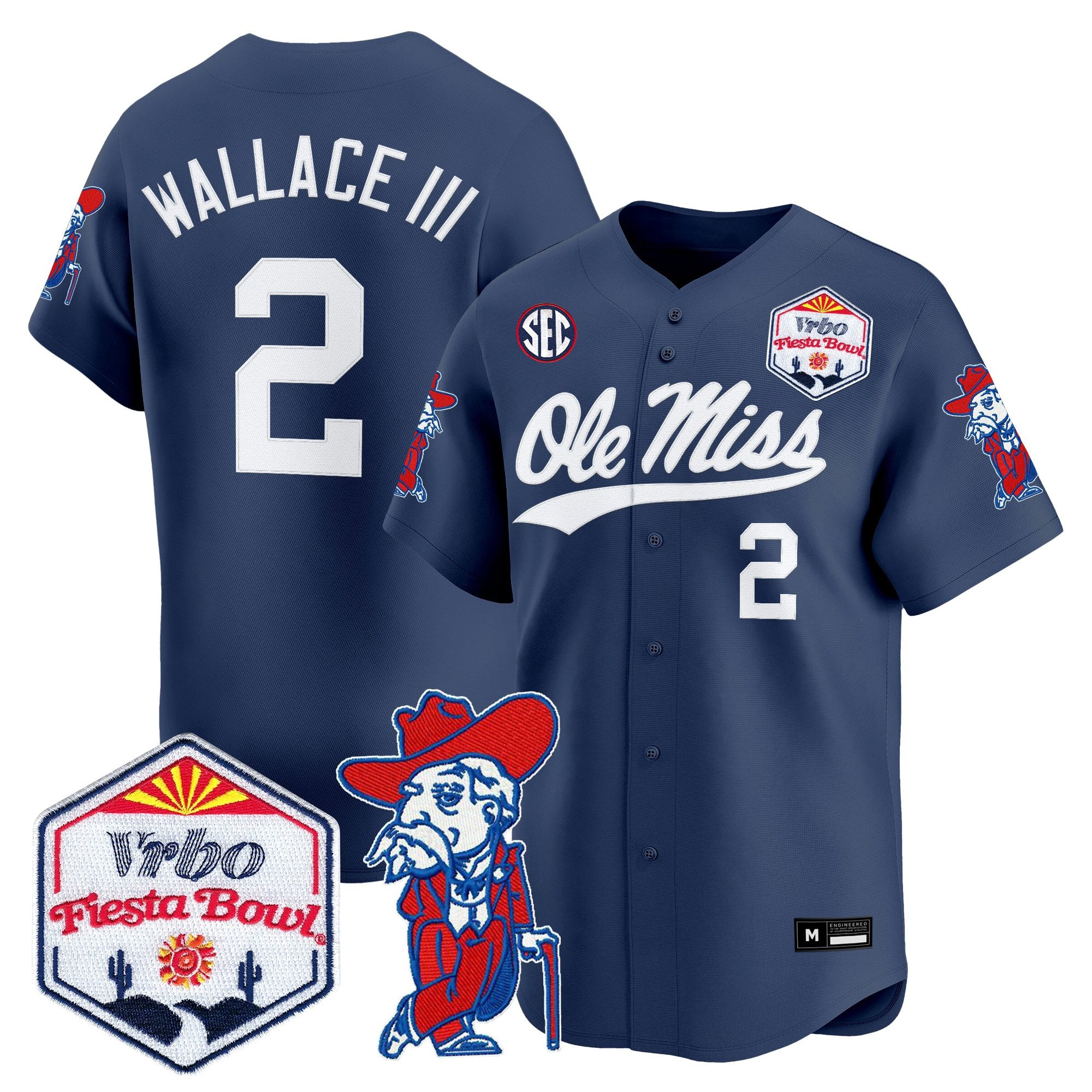 Men's Ole Miss Rebels 2026 The Fiesta Bowl Vapor Baseball Jersey - All Stitched