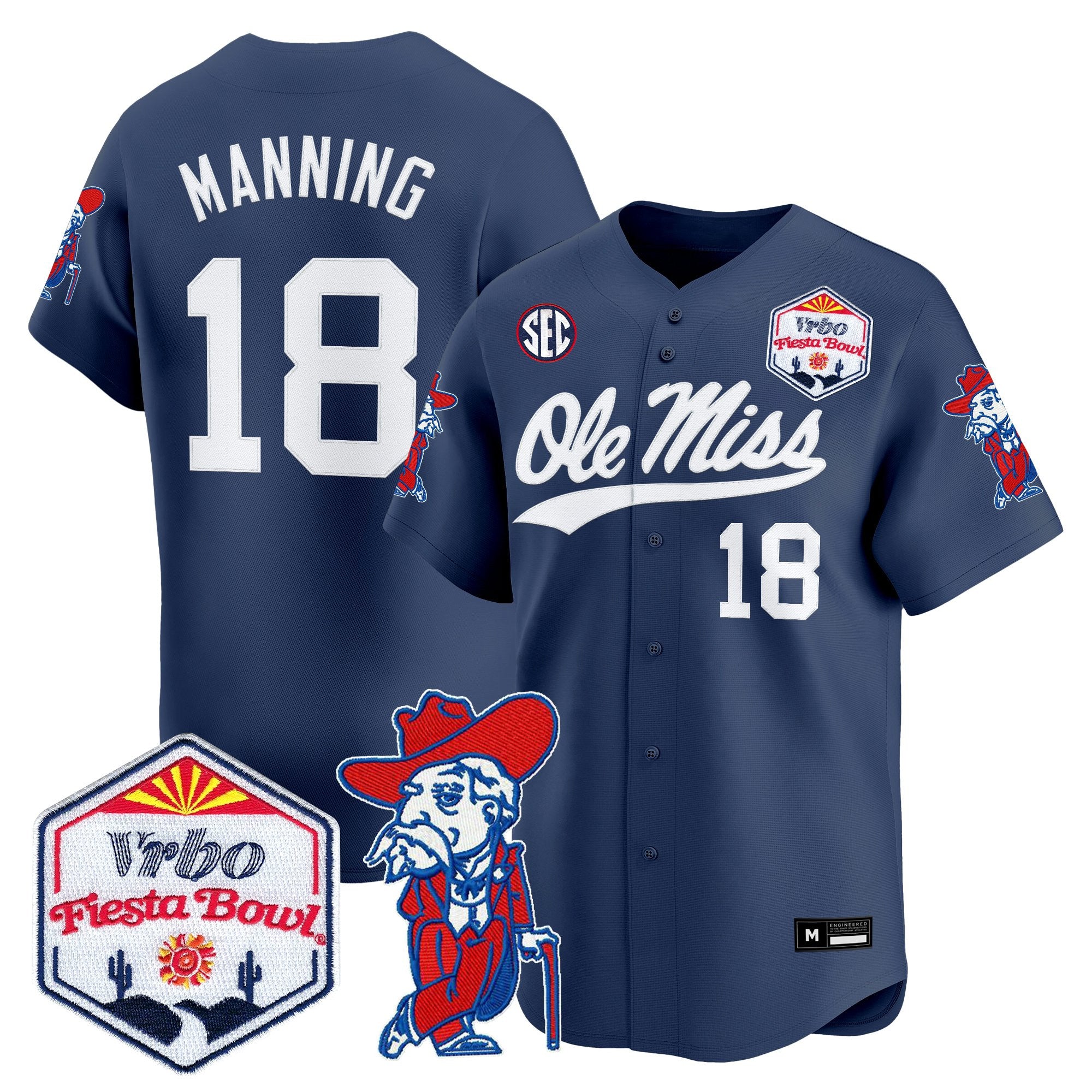 Men's Ole Miss Rebels 2026 The Fiesta Bowl Vapor Baseball Jersey - All Stitched