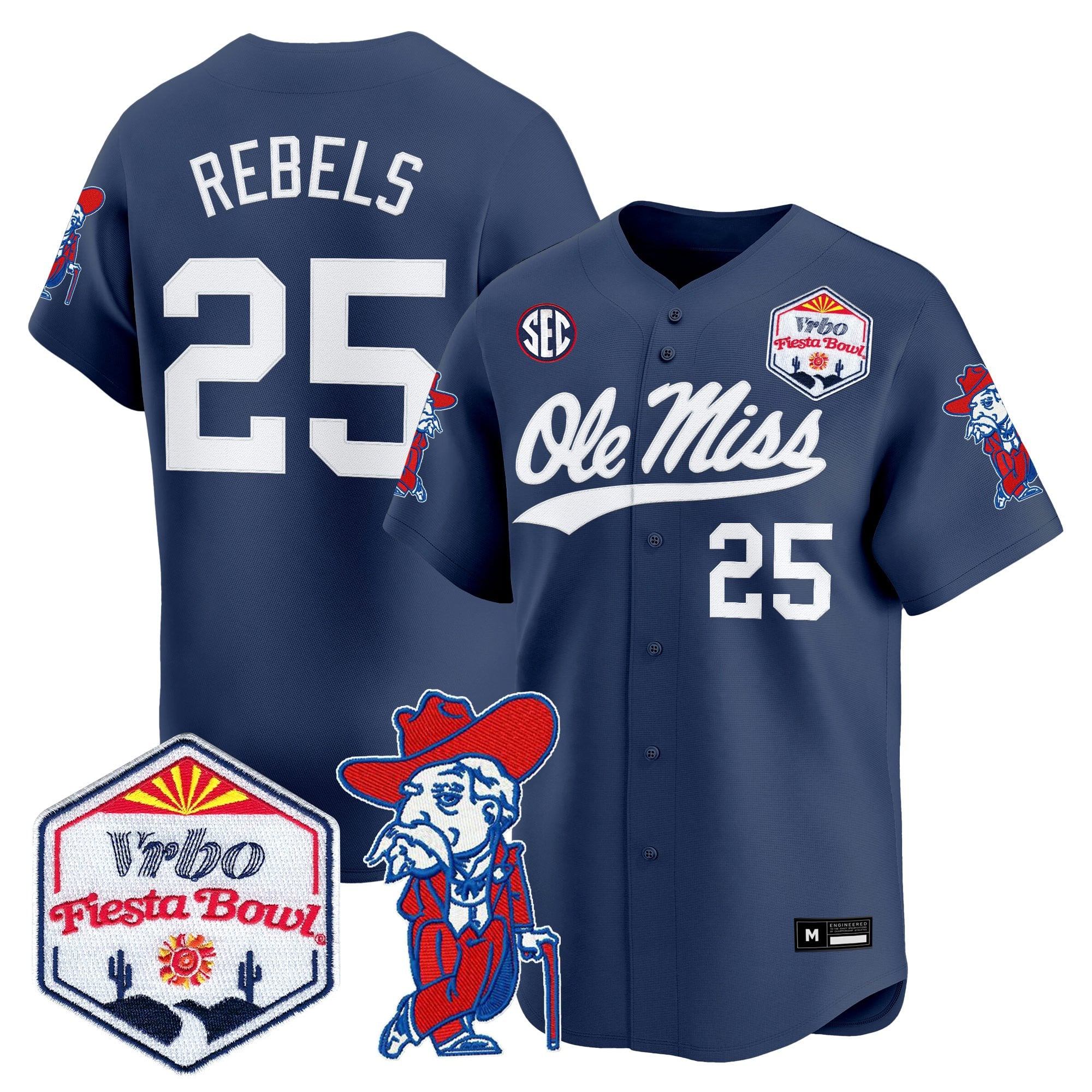 Men's Ole Miss Rebels 2026 The Fiesta Bowl Vapor Baseball Jersey - All Stitched