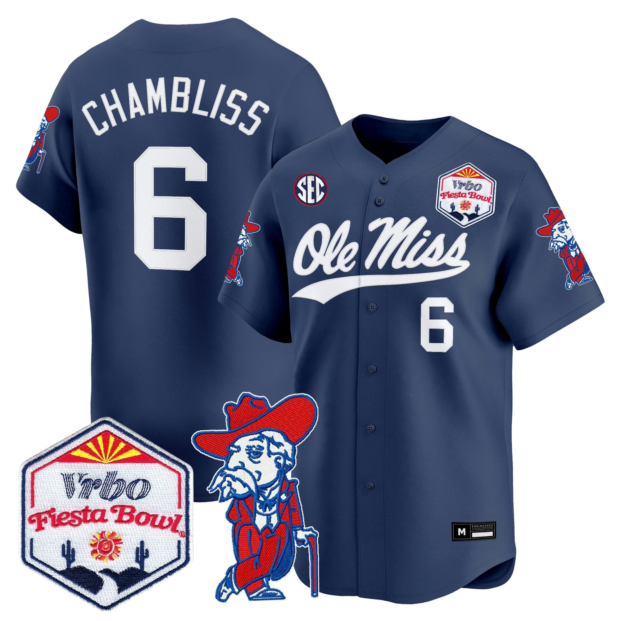 Men's Ole Miss Rebels 2026 The Fiesta Bowl Vapor Baseball Jersey - All Stitched