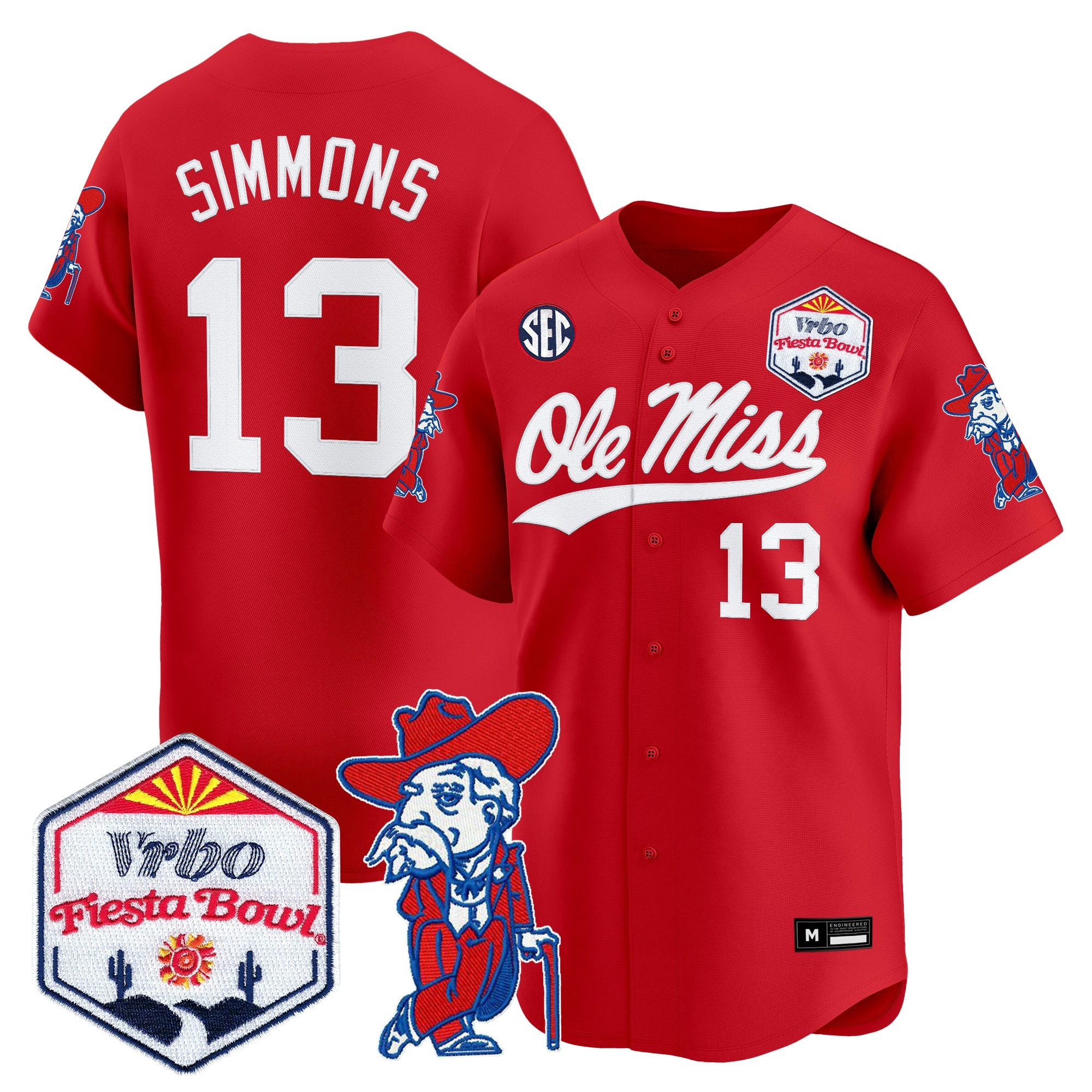 Men's Ole Miss Rebels 2026 The Fiesta Bowl Vapor Baseball Jersey - All Stitched