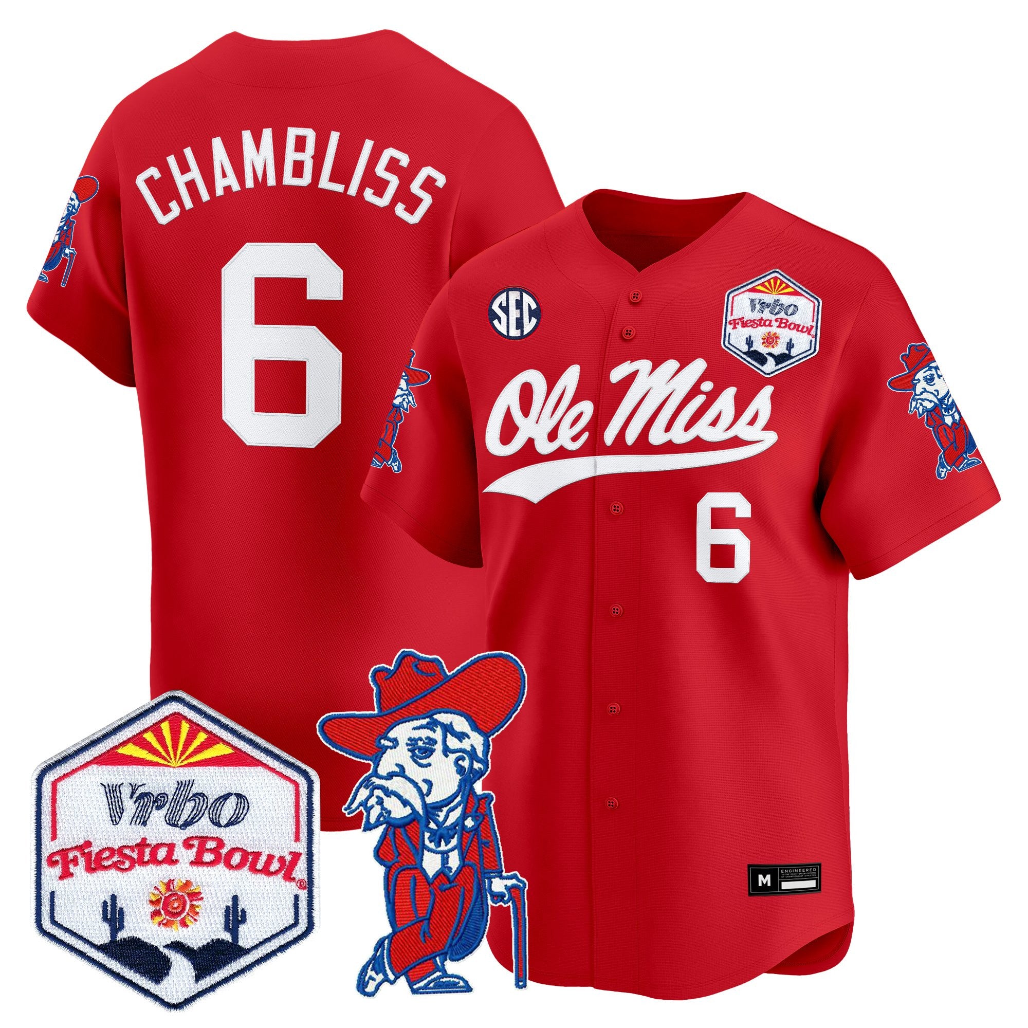 Men's Ole Miss Rebels 2026 The Fiesta Bowl Vapor Baseball Jersey - All Stitched
