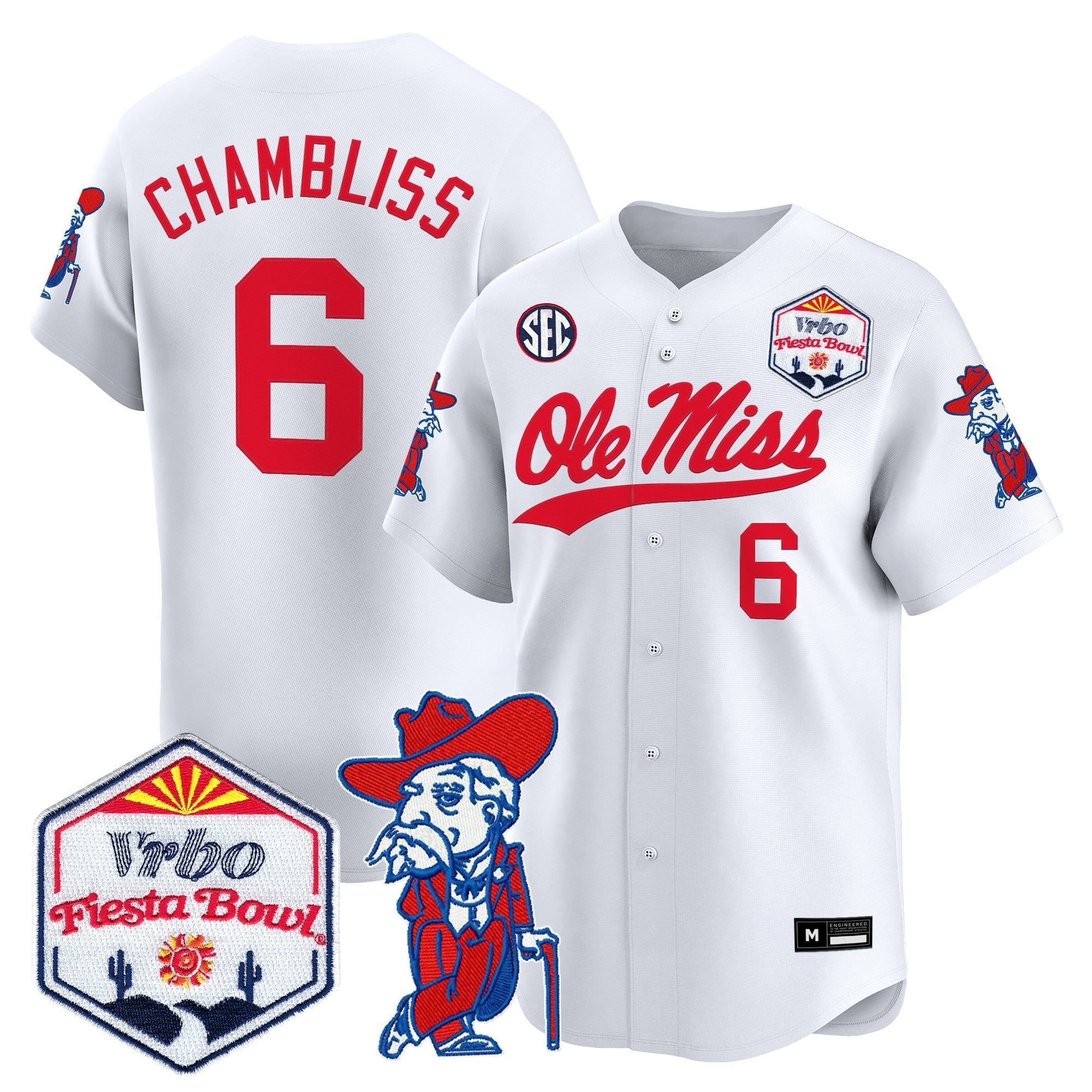 Men's Ole Miss Rebels 2026 The Fiesta Bowl Vapor Baseball Jersey - All Stitched