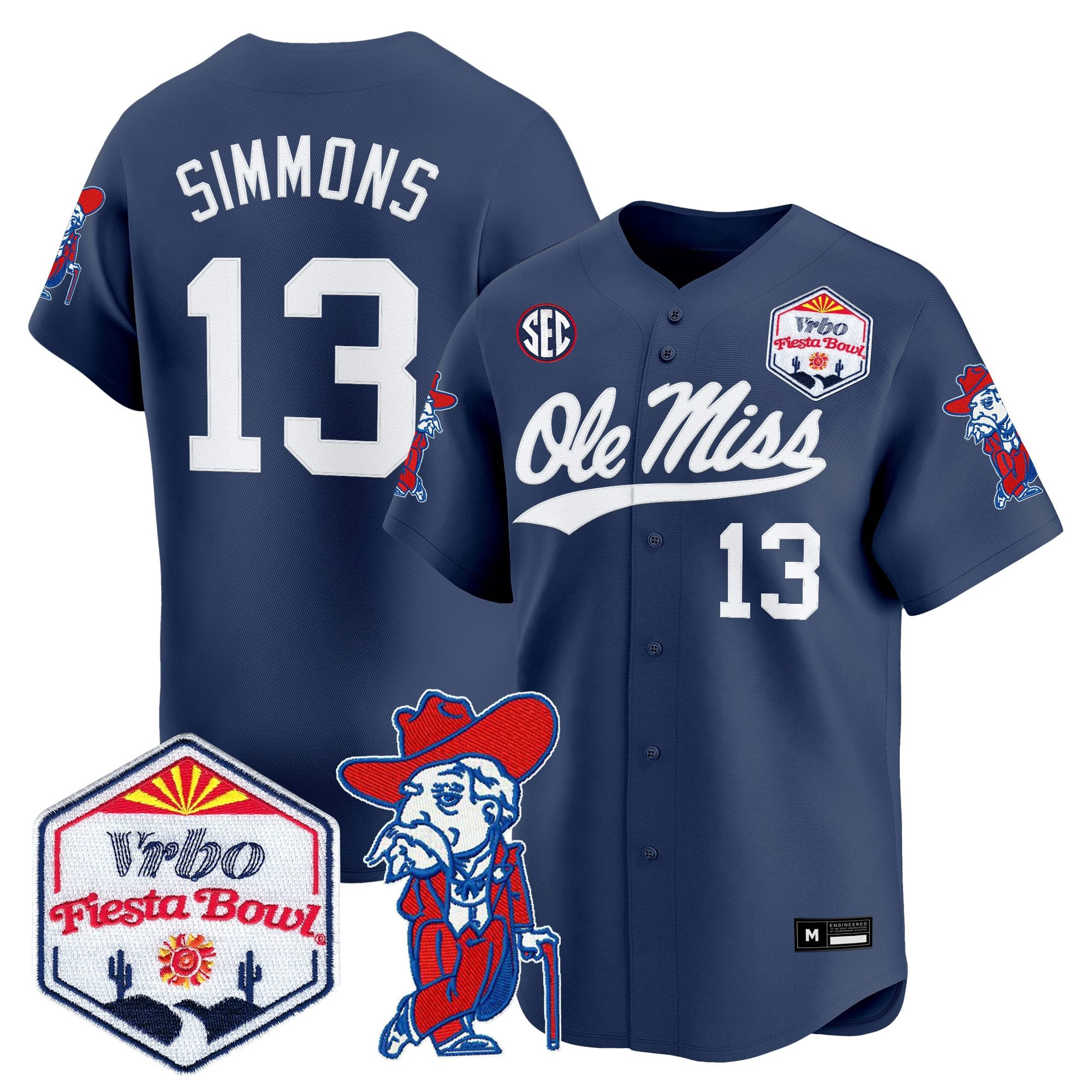 Men's Ole Miss Rebels 2026 The Fiesta Bowl Vapor Baseball Jersey - All Stitched