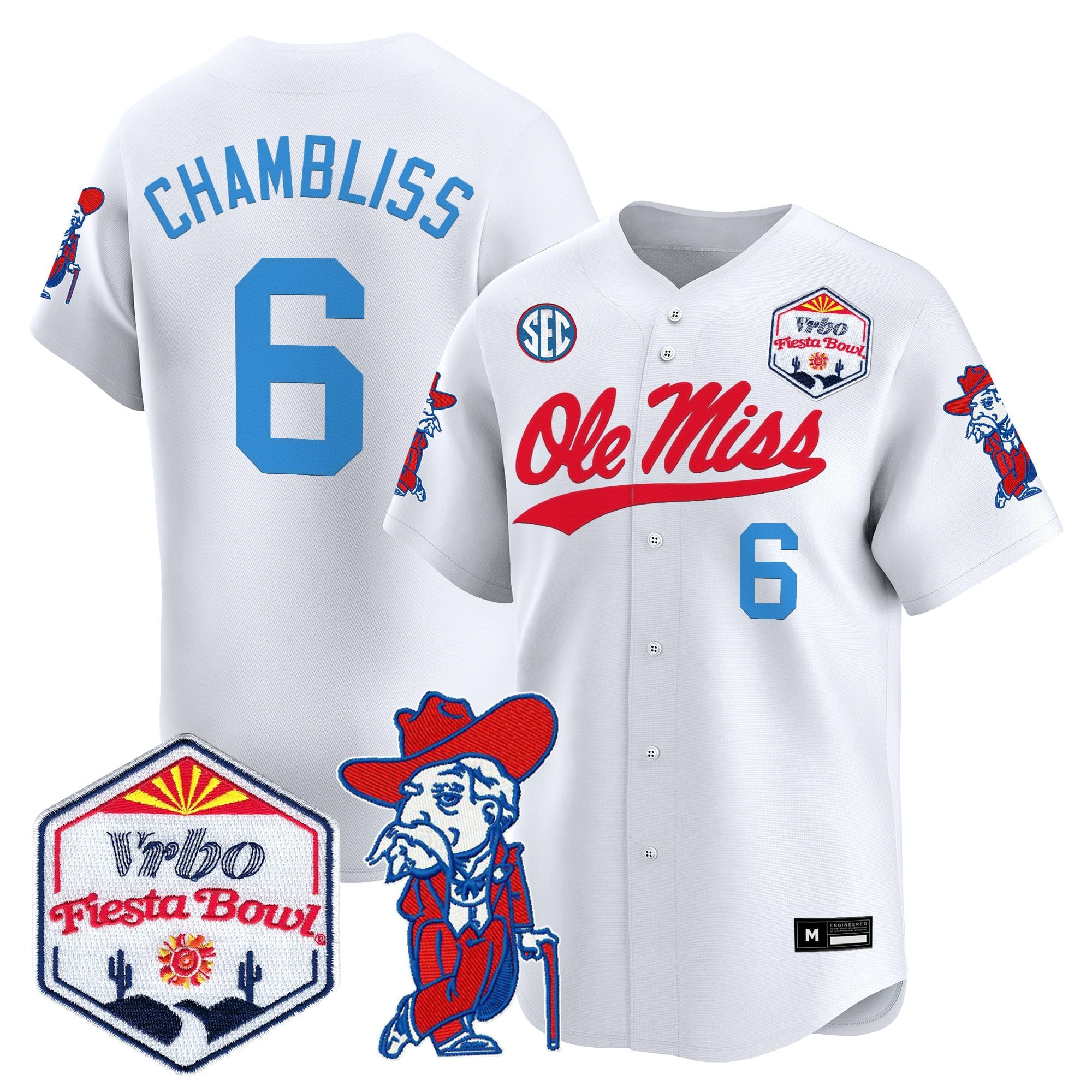 Men's Ole Miss Rebels 2026 The Fiesta Bowl Vapor Baseball Jersey - All Stitched
