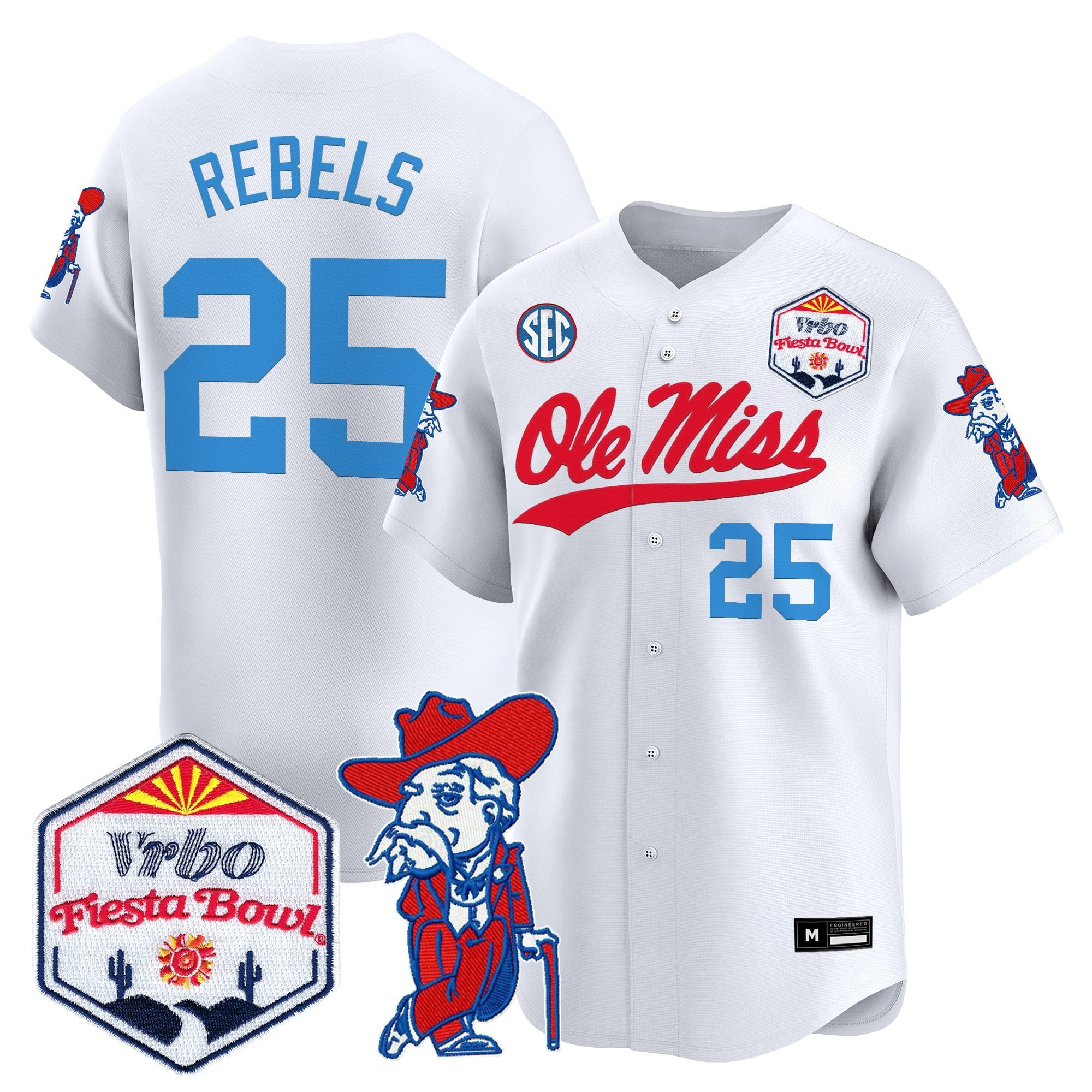Men's Ole Miss Rebels 2026 The Fiesta Bowl Vapor Baseball Jersey - All Stitched