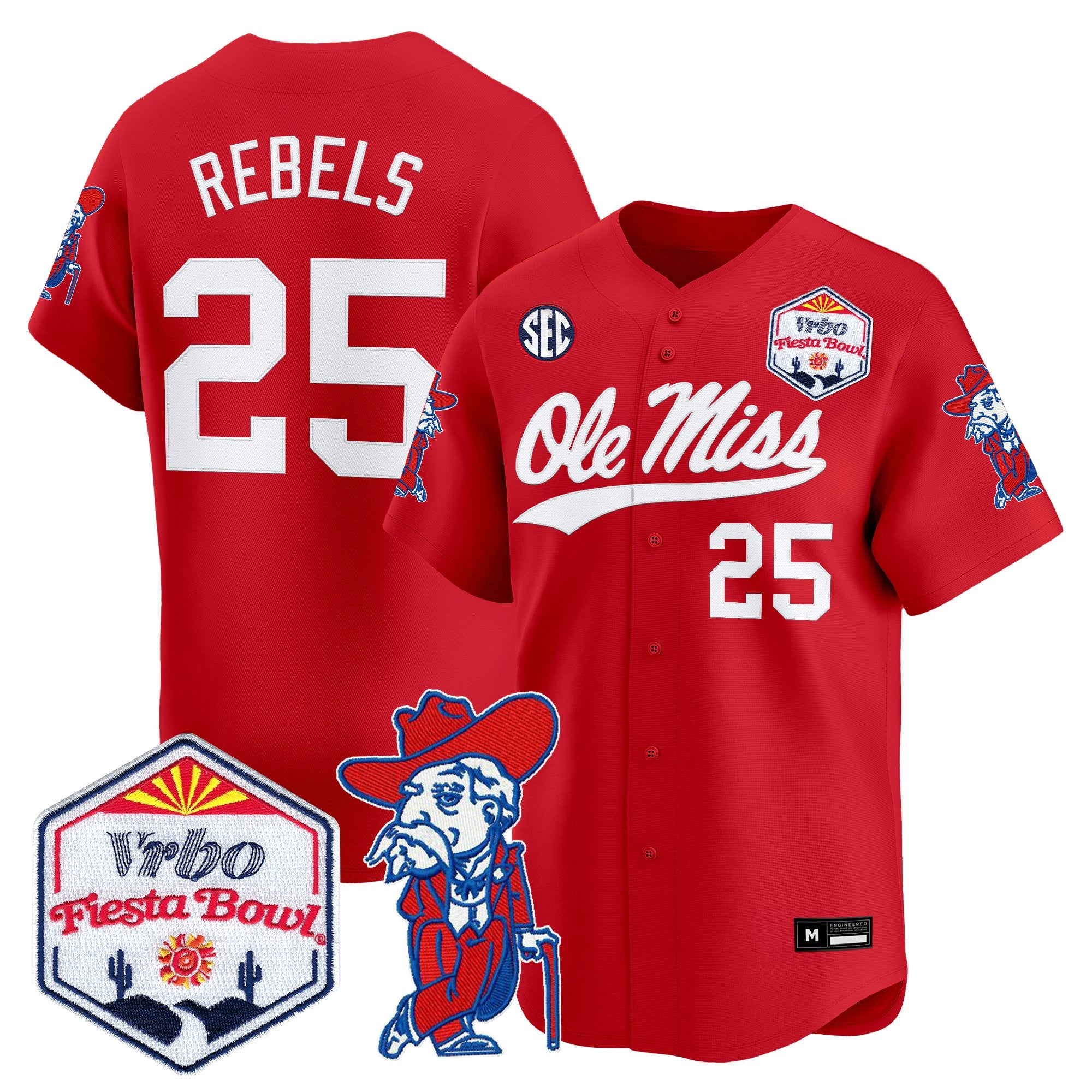 Men's Ole Miss Rebels 2026 The Fiesta Bowl Vapor Baseball Jersey - All Stitched