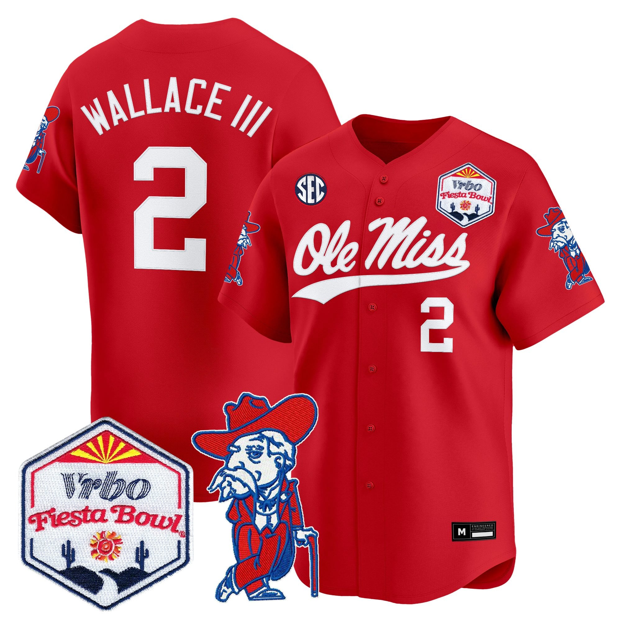 Men's Ole Miss Rebels 2026 The Fiesta Bowl Vapor Baseball Jersey - All Stitched