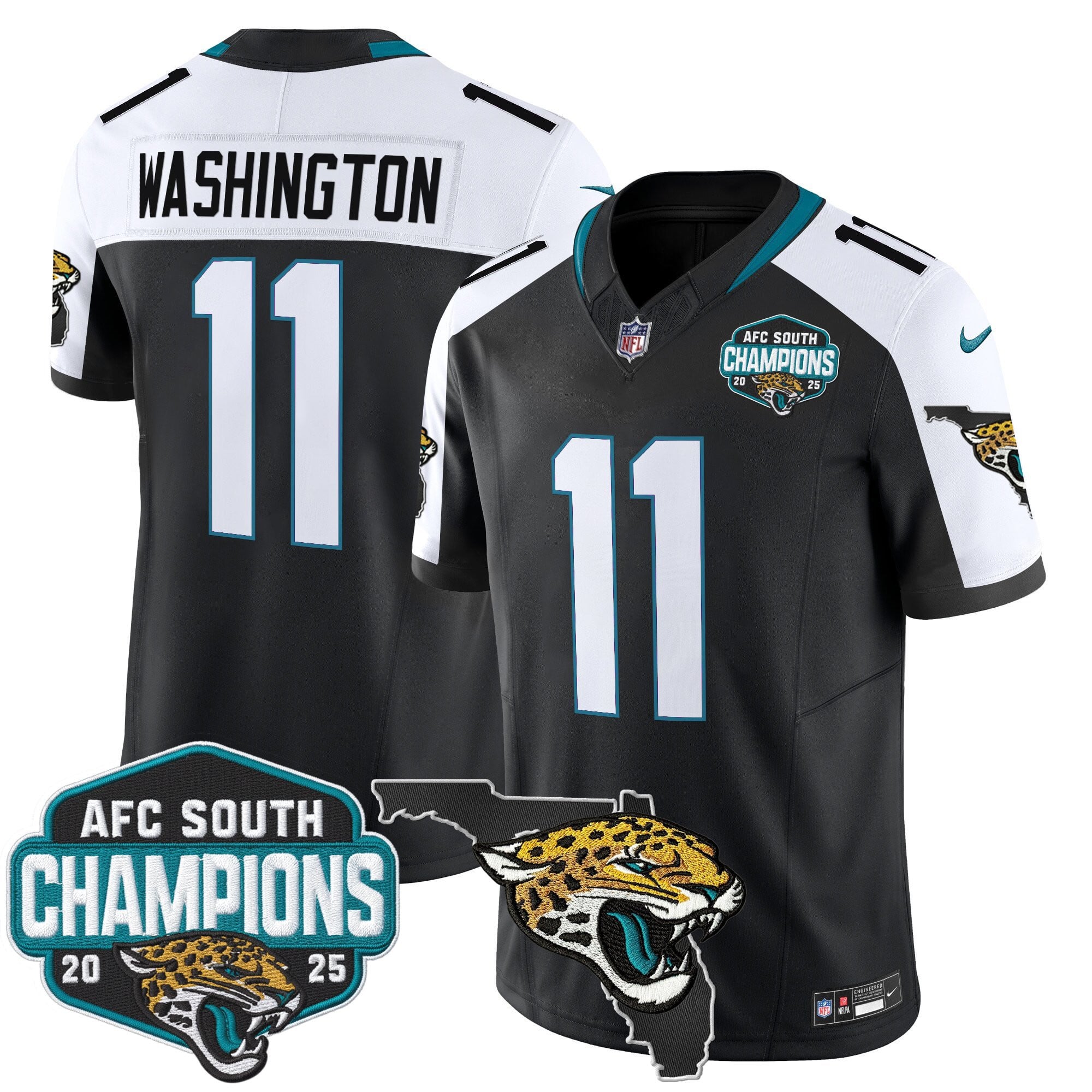 Men's Jacksonville Jaguars 2025 AFC South Division Champions & Florida Patch Vapor Jersey - All Stitched