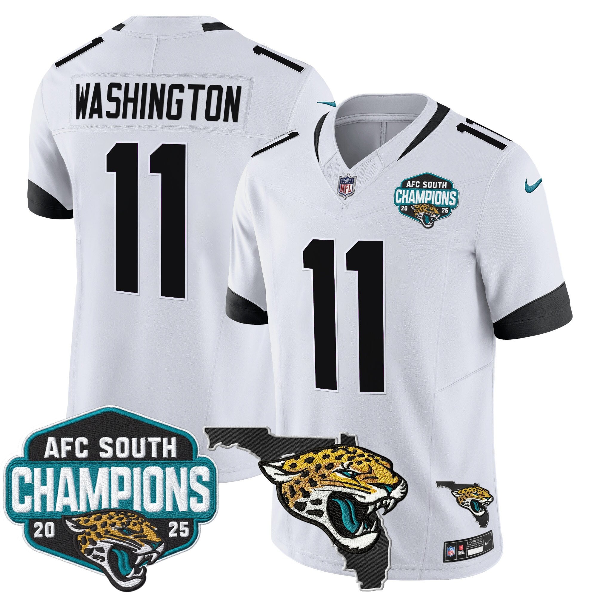 Men's Jacksonville Jaguars 2025 AFC South Division Champions & Florida Patch Vapor Jersey - All Stitched
