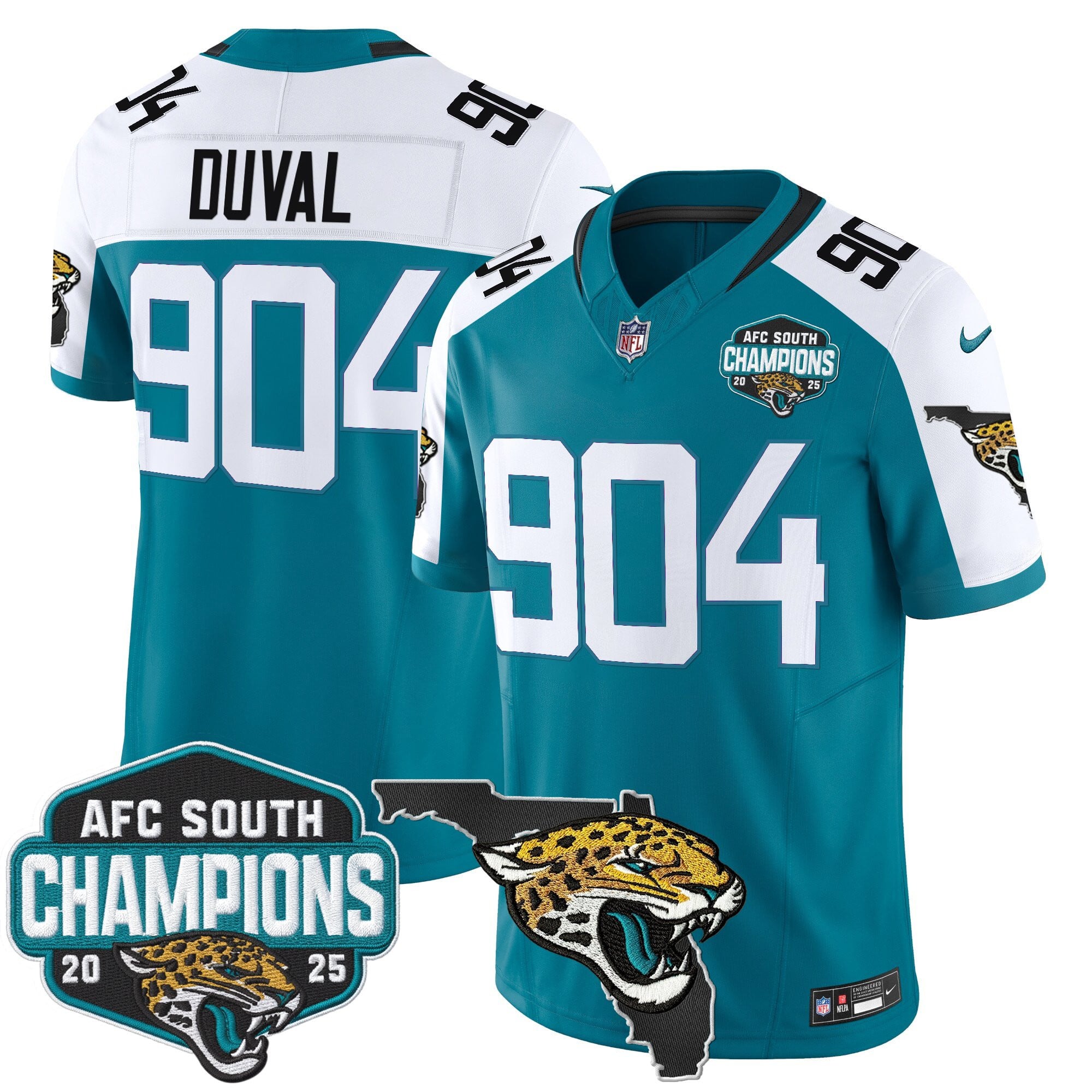 Men's Jacksonville Jaguars 2025 AFC South Division Champions & Florida Patch Vapor Jersey - All Stitched