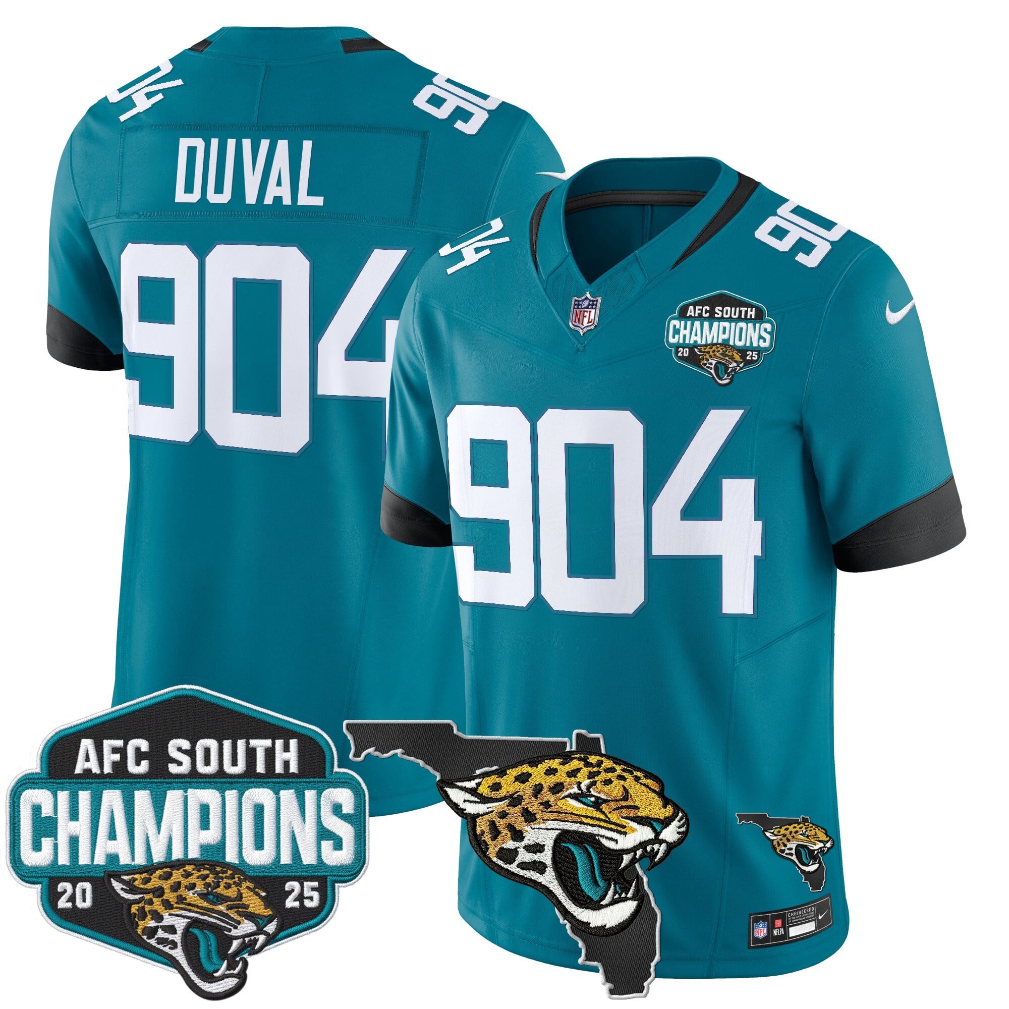 Men's Jacksonville Jaguars 2025 AFC South Division Champions & Florida Patch Vapor Jersey - All Stitched