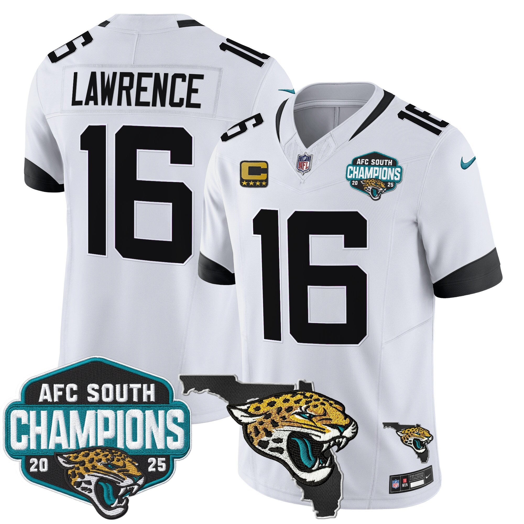 Men's Jacksonville Jaguars 2025 AFC South Division Champions & Florida Patch Vapor Jersey - All Stitched