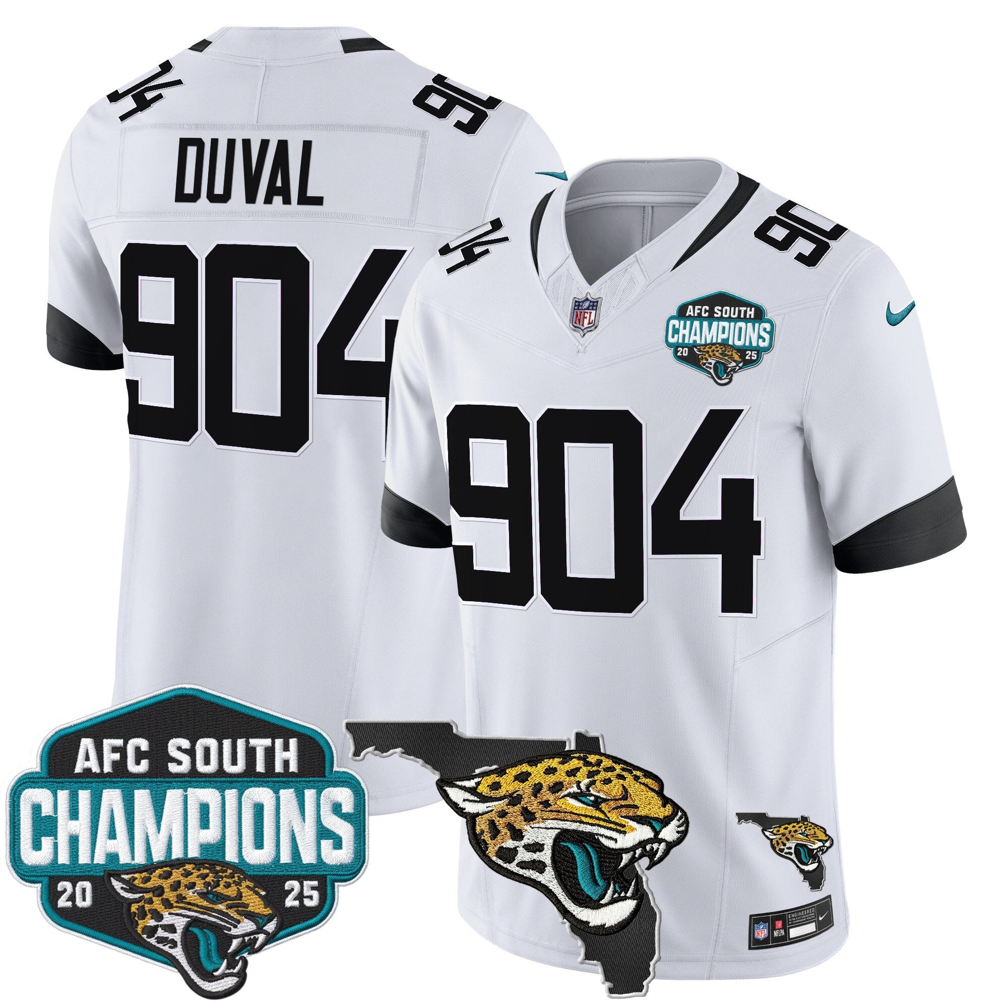 Men's Jacksonville Jaguars 2025 AFC South Division Champions & Florida Patch Vapor Jersey - All Stitched