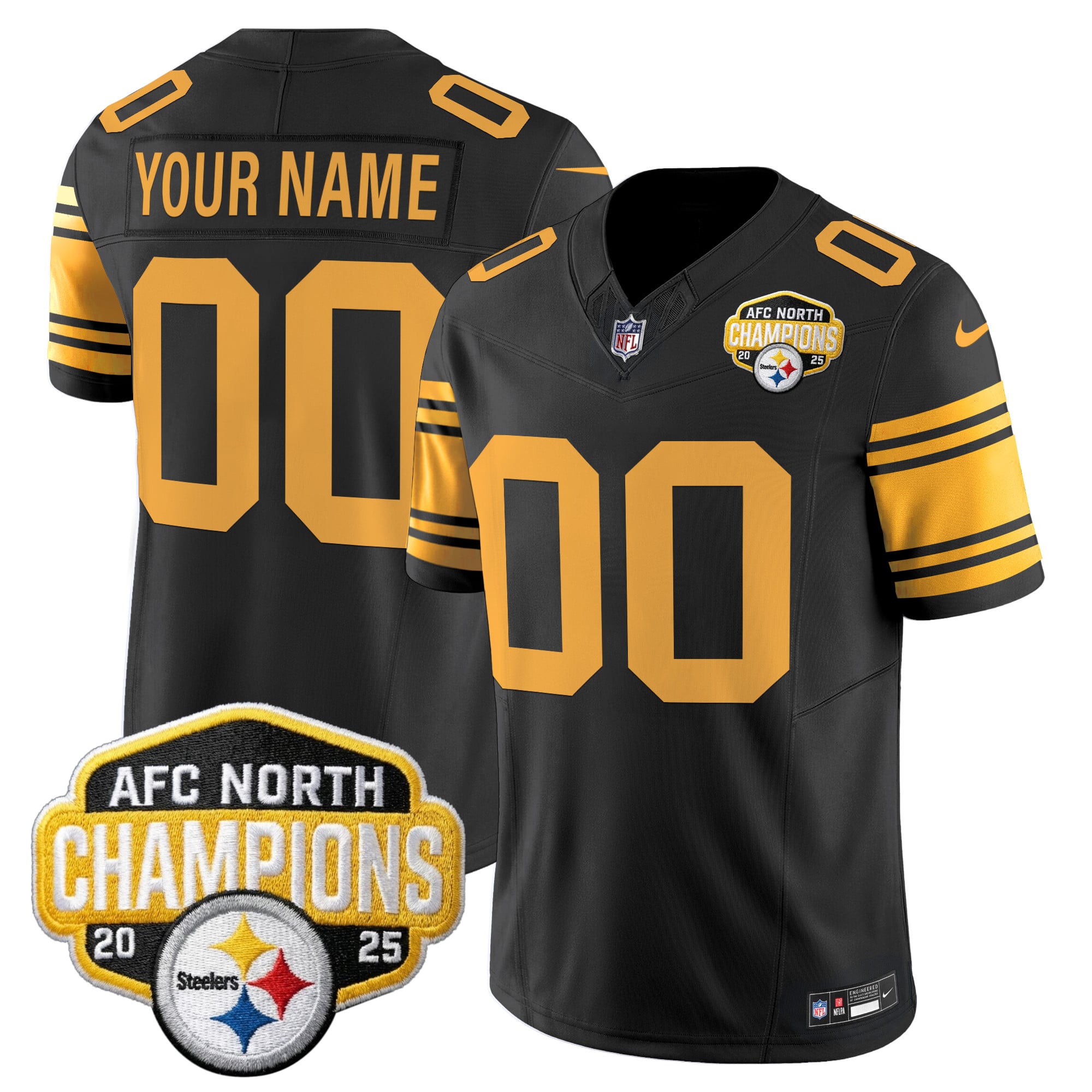 Pittsburgh Steelers 2025 AFC North Division Champions Vapor Limited Custom Jersey - All Stitched