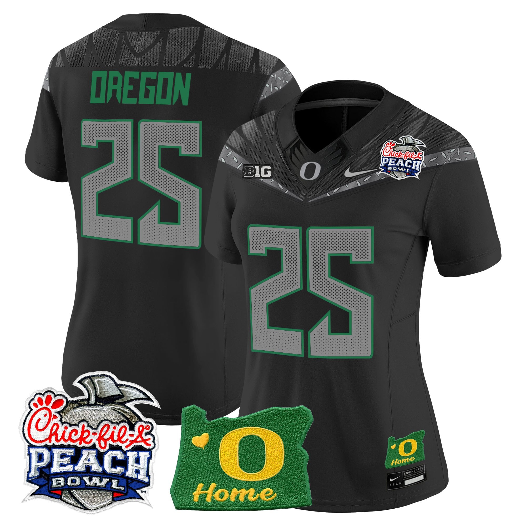 Women's Oregon Ducks 2026 Peach Bowl & Oregon State Patch Vapor Limited Jersey - All Stitched