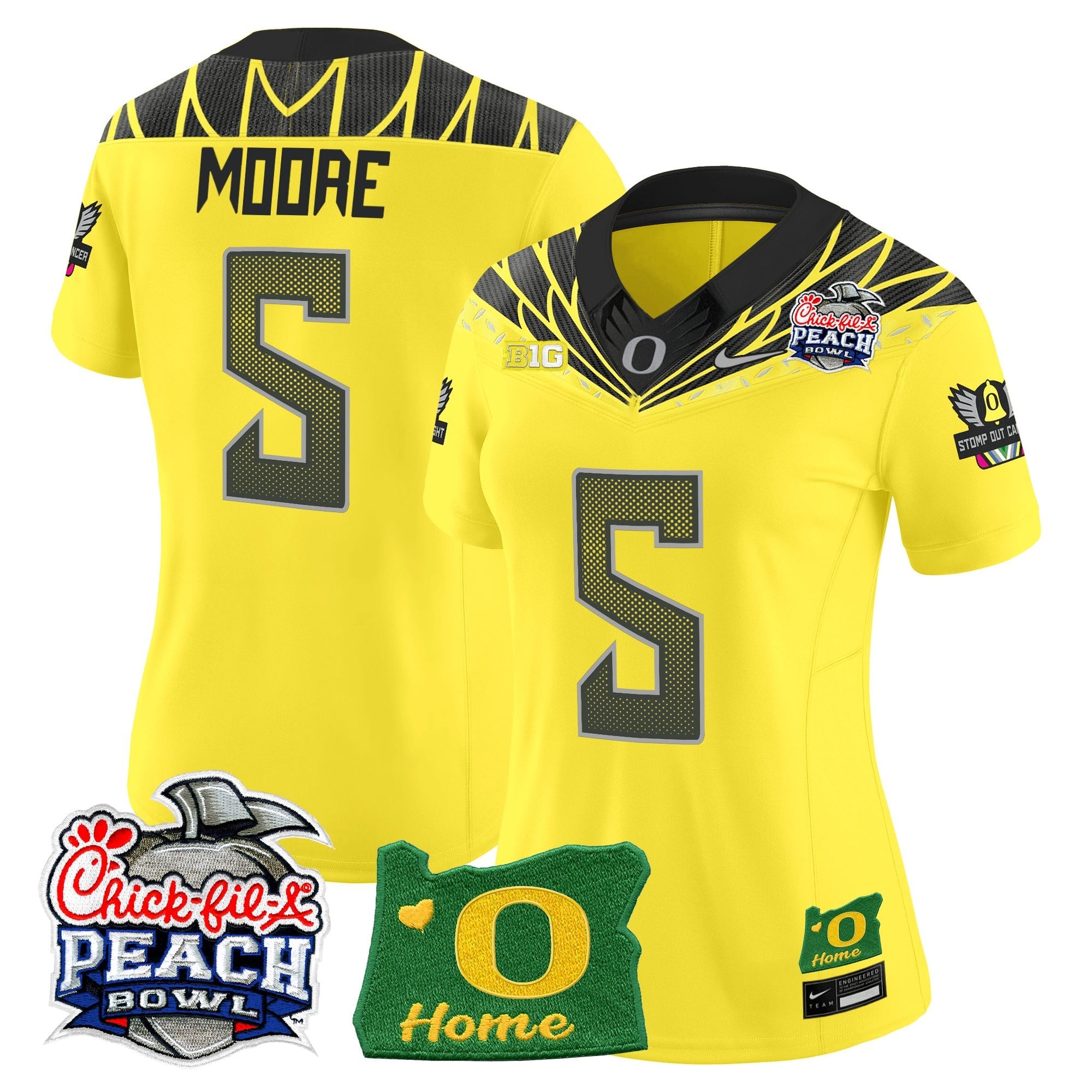 Women's Oregon Ducks 2026 Peach Bowl & Oregon State Patch Vapor Limited Jersey - All Stitched