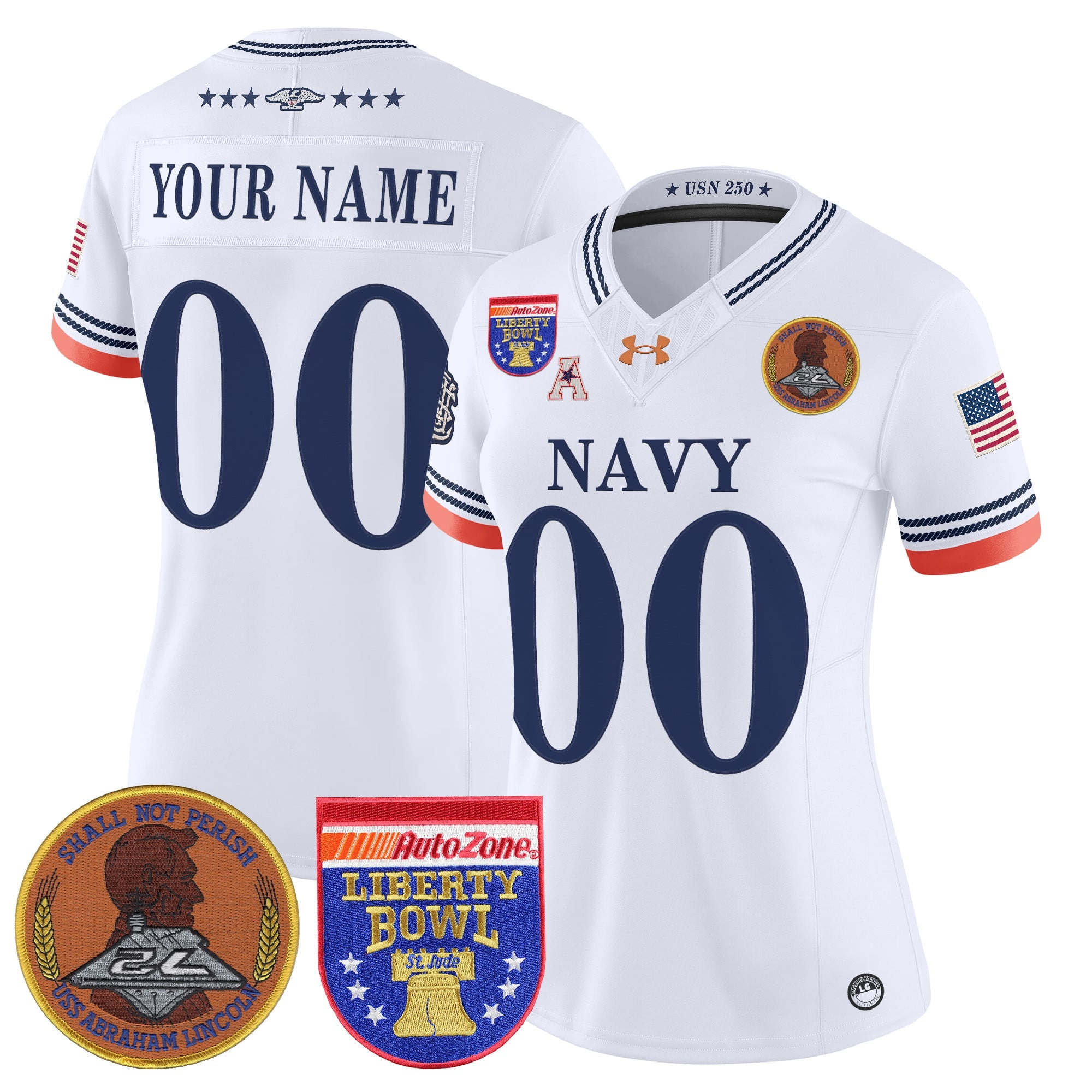 Navy Midshipmen 250th Anniversary Vapor Limited Custom Jersey - 2026 Liberty Bowl Patch - Stitched