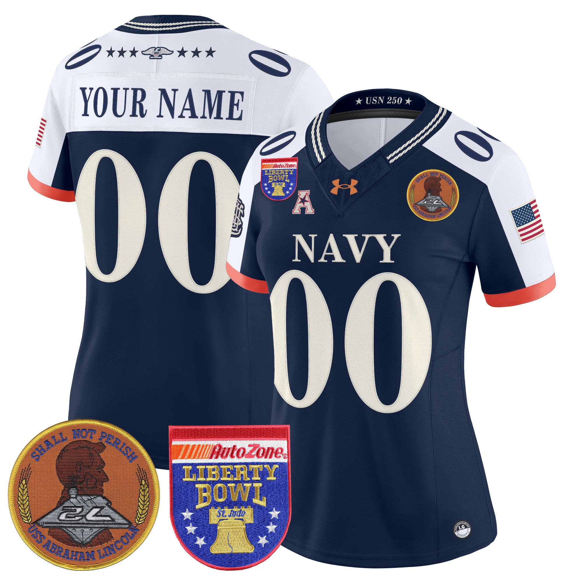 Navy Midshipmen 250th Anniversary Vapor Limited Custom Jersey - 2026 Liberty Bowl Patch - Stitched