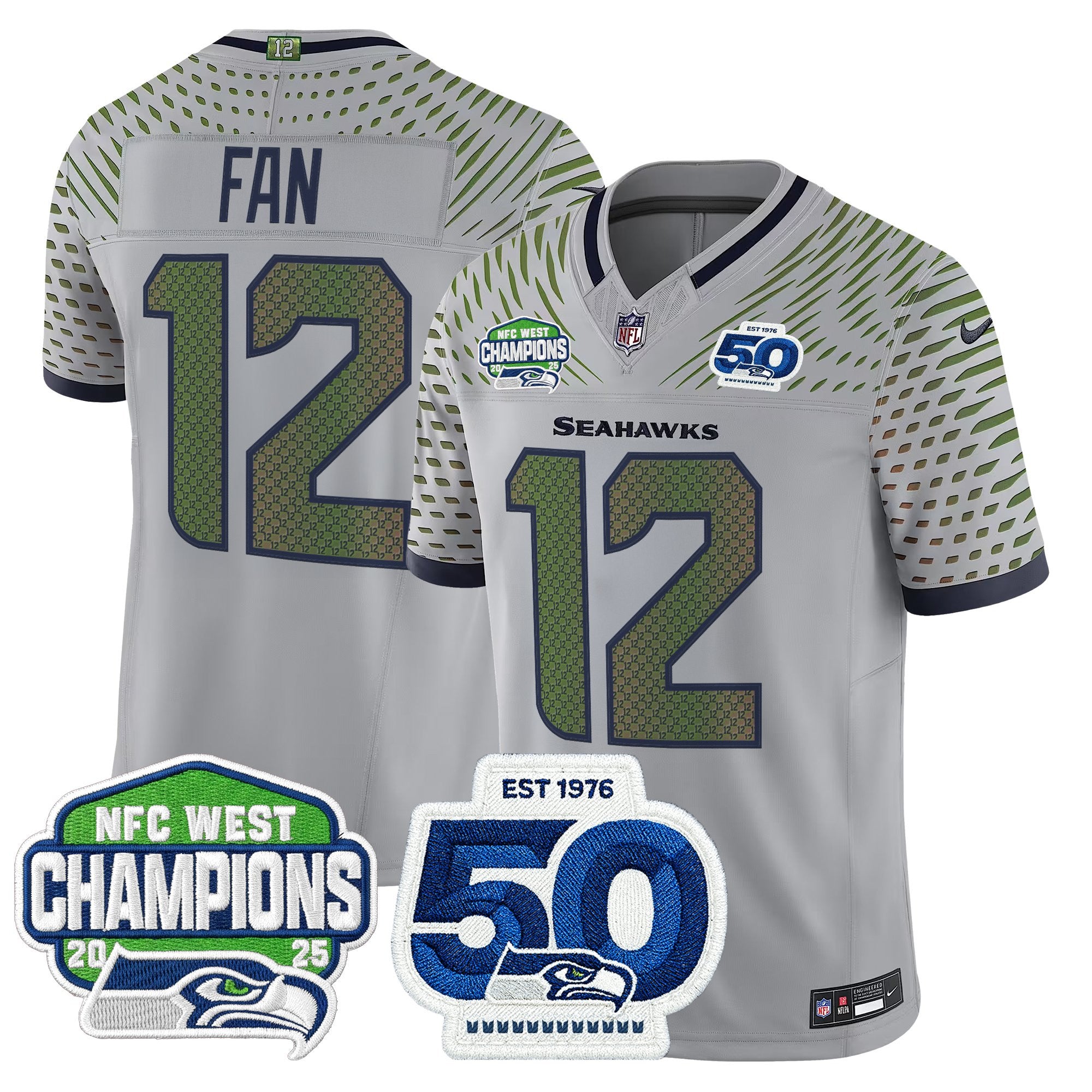 Men's Seattle Seahawks 2025 NFC West Division Champions & 50th Anniversary Patch Vapor Limited Jersey - All Stitched