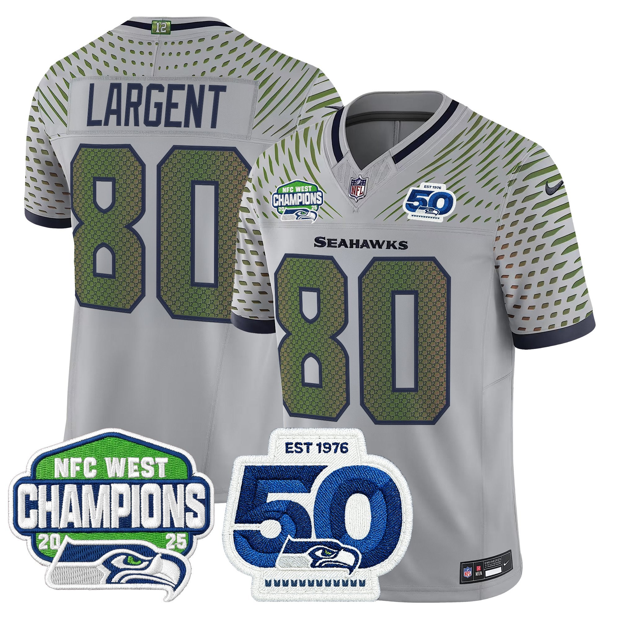 Men's Seattle Seahawks 2025 NFC West Division Champions & 50th Anniversary Patch Vapor Limited Jersey - All Stitched