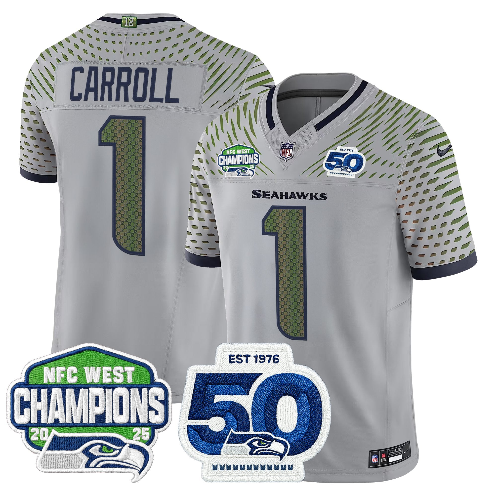 Men's Seattle Seahawks 2025 NFC West Division Champions & 50th Anniversary Patch Vapor Limited Jersey - All Stitched