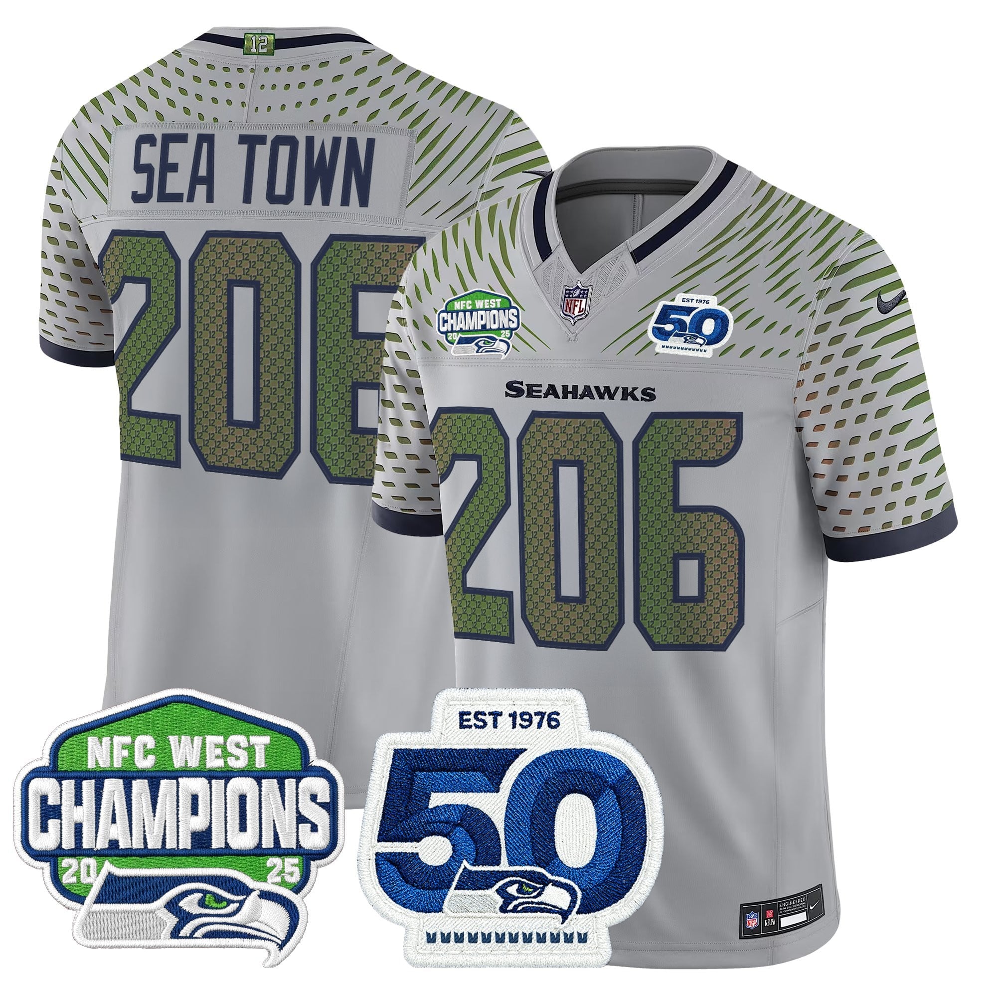 Men's Seattle Seahawks 2025 NFC West Division Champions & 50th Anniversary Patch Vapor Limited Jersey - All Stitched