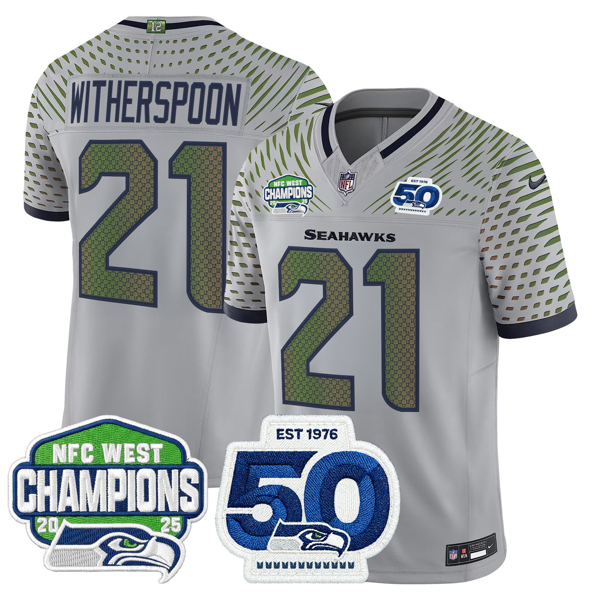 Men's Seattle Seahawks 2025 NFC West Division Champions & 50th Anniversary Patch Vapor Limited Jersey - All Stitched