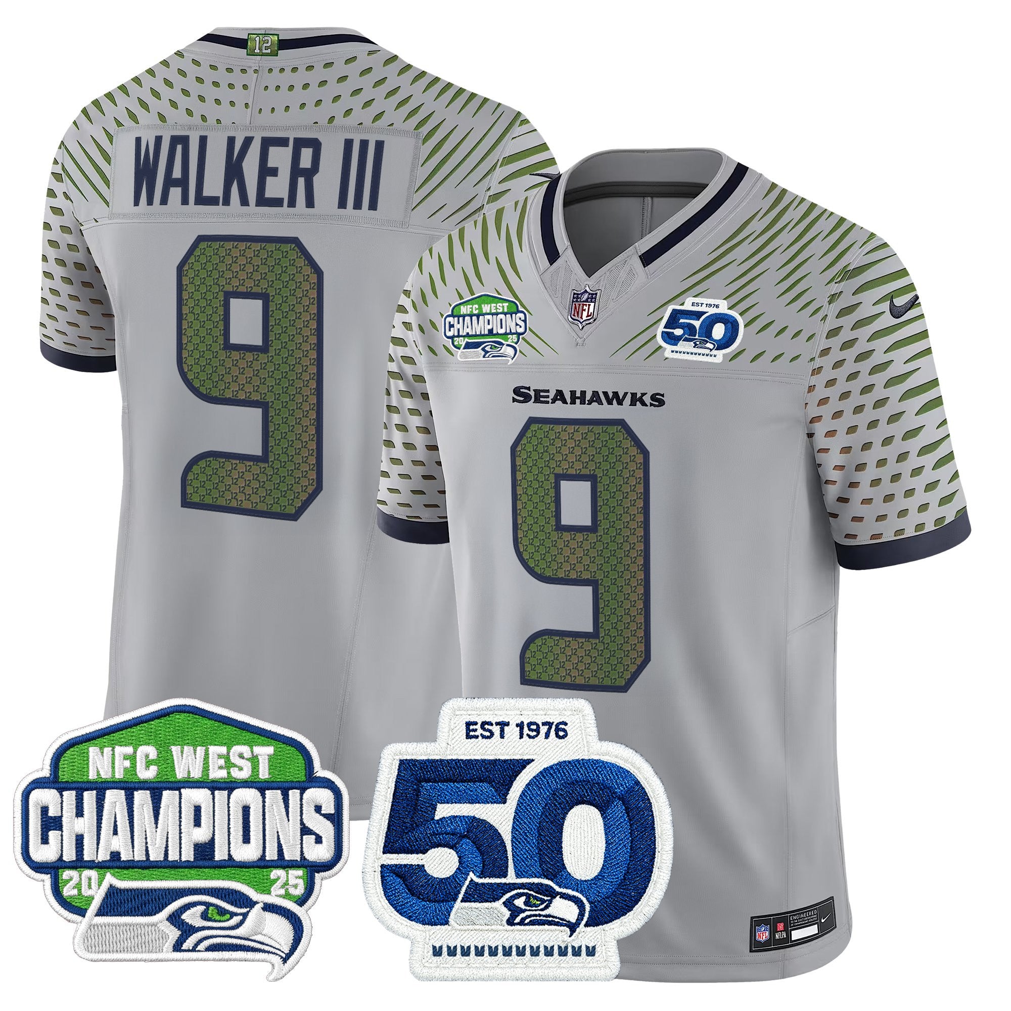 Men's Seattle Seahawks 2025 NFC West Division Champions & 50th Anniversary Patch Vapor Limited Jersey - All Stitched
