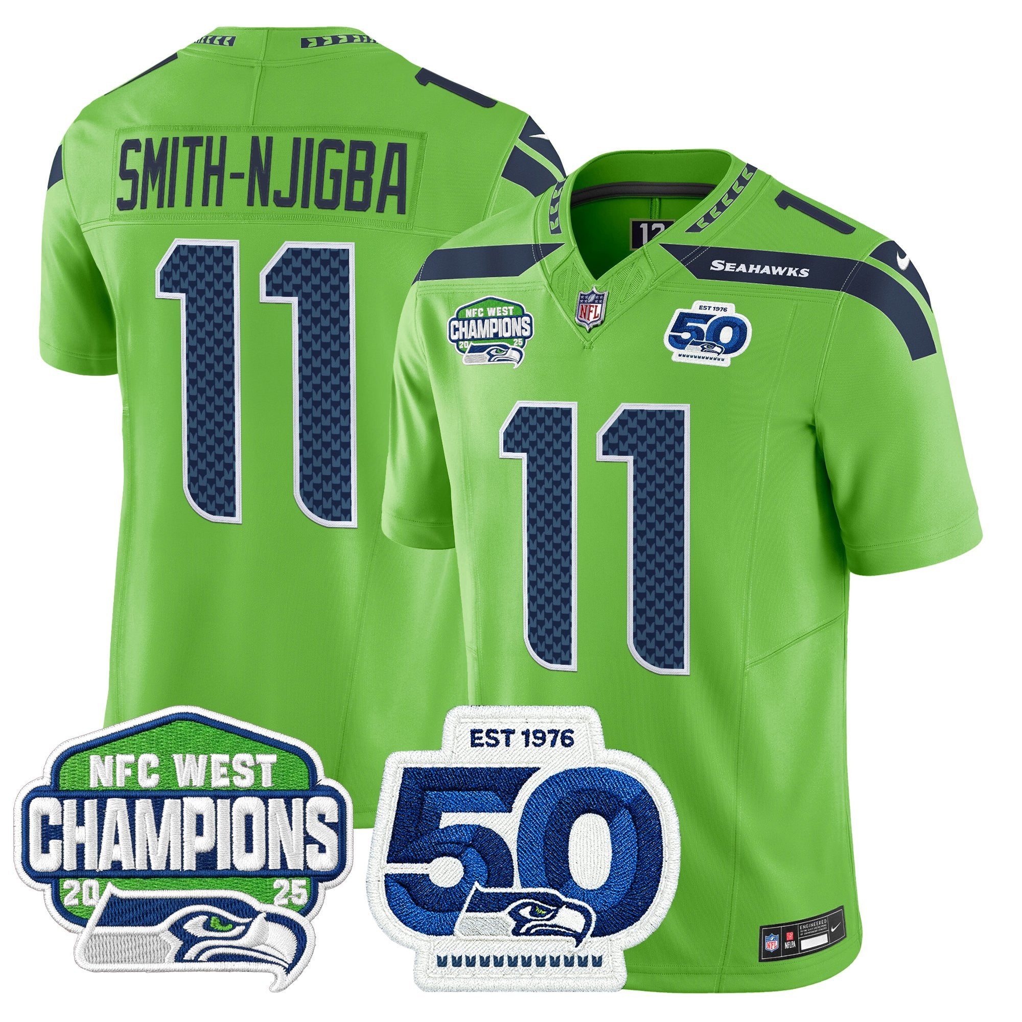 Men's Seattle Seahawks 2025 NFC West Division Champions & 50th Anniversary Patch Vapor Limited Jersey - All Stitched