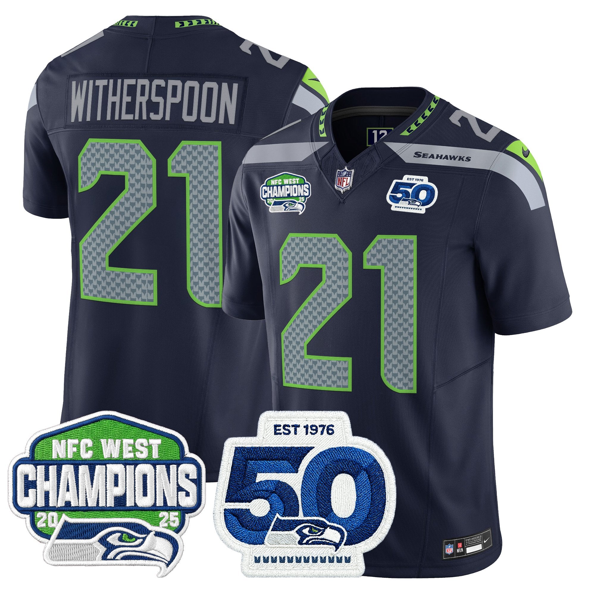 Men's Seattle Seahawks 2025 NFC West Division Champions & 50th Anniversary Patch Vapor Limited Jersey - All Stitched